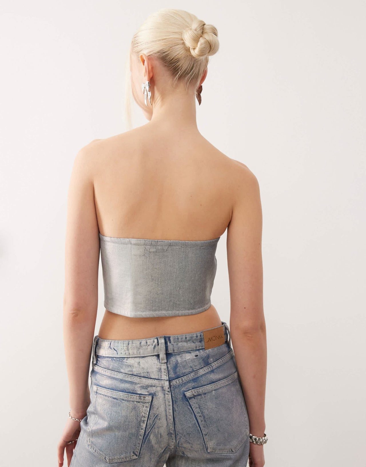 Monki co - ord denim corset top in holographic wash - ASOS Sample Sale