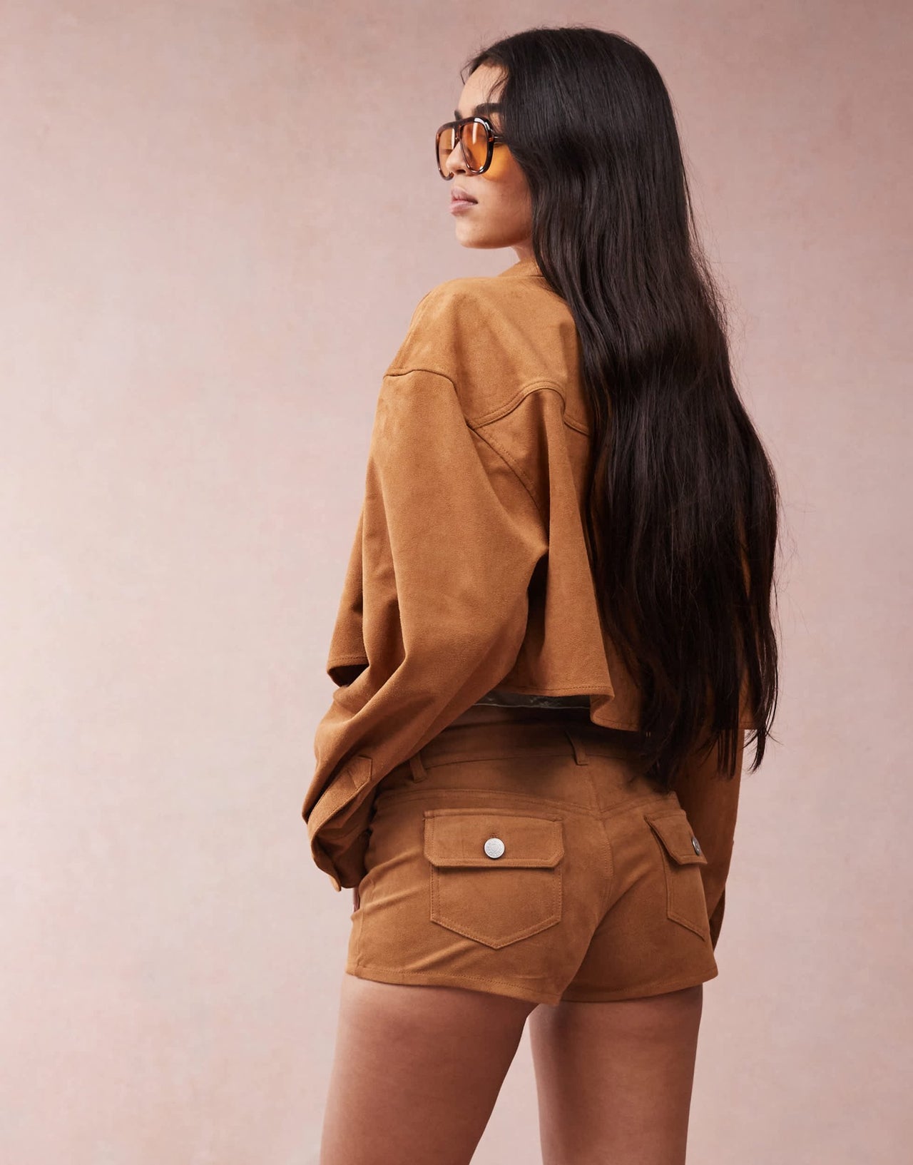 Monki co-ord faux suede micro shorts with pocket detail in tan - ASOS Sample Sale