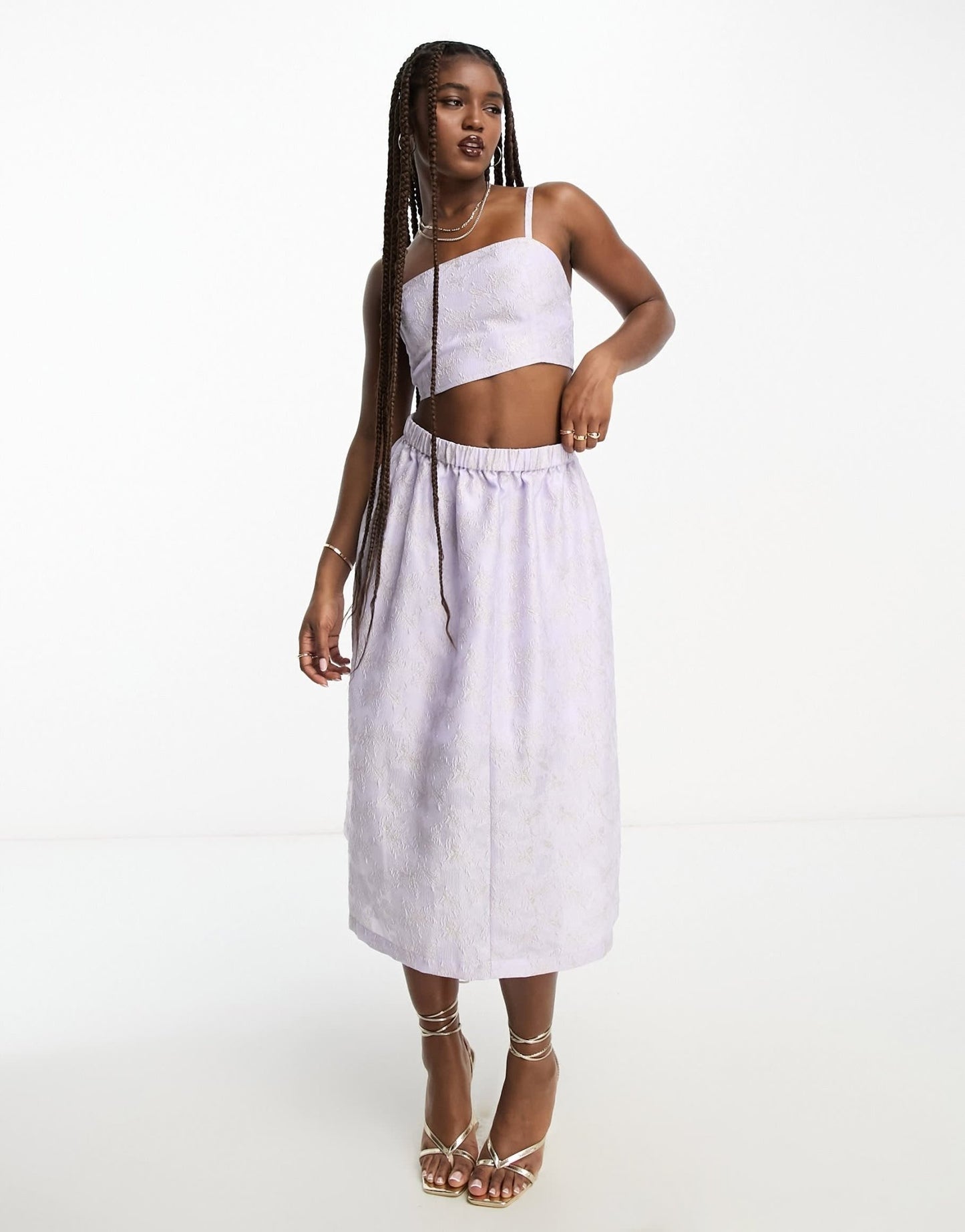 Monki co - ord floral shimmer brocade cami cropped top in lilac - ASOS Sample Sale
