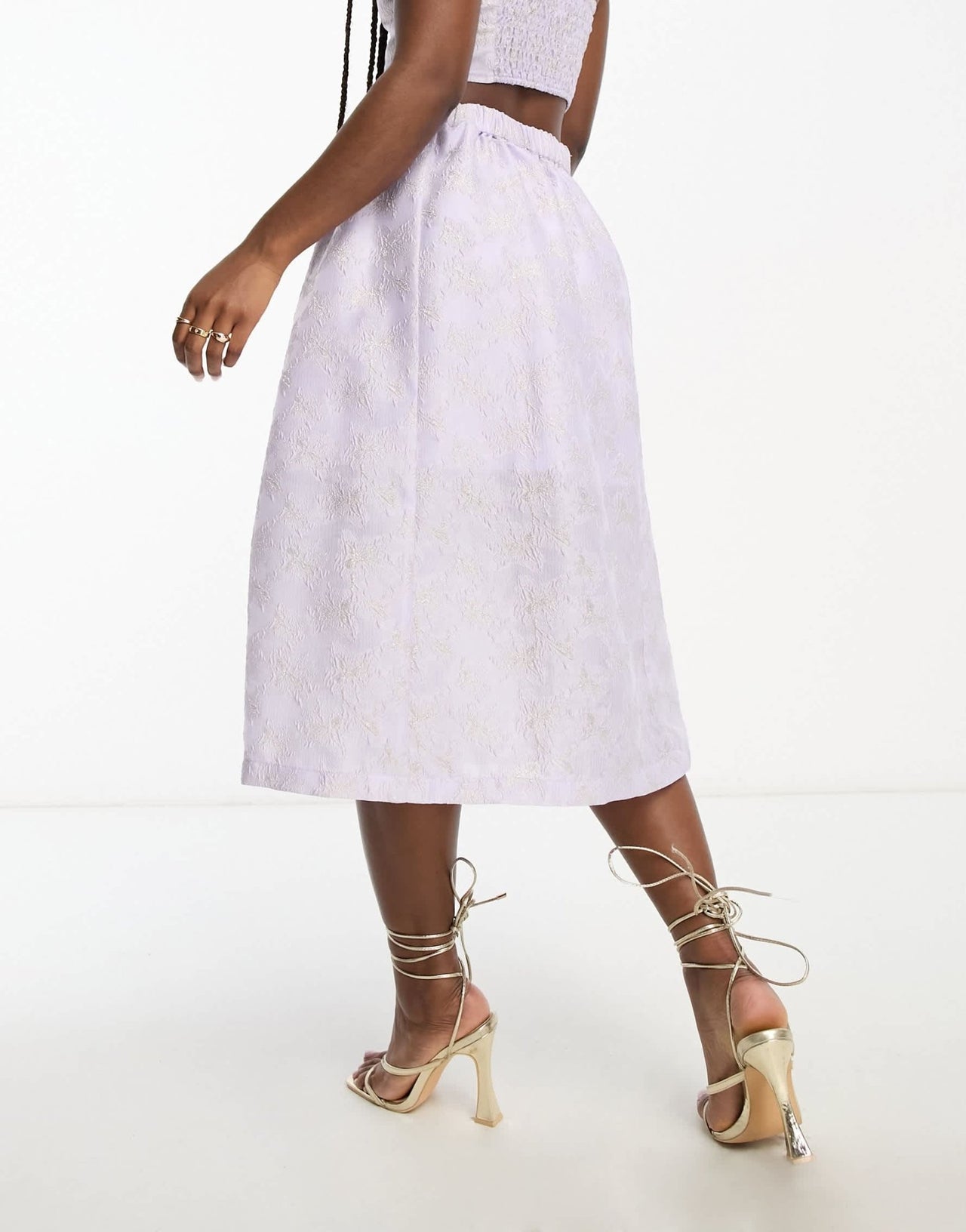 Monki co - ord floral shimmer brocade midi skirt in lilac - ASOS Sample Sale