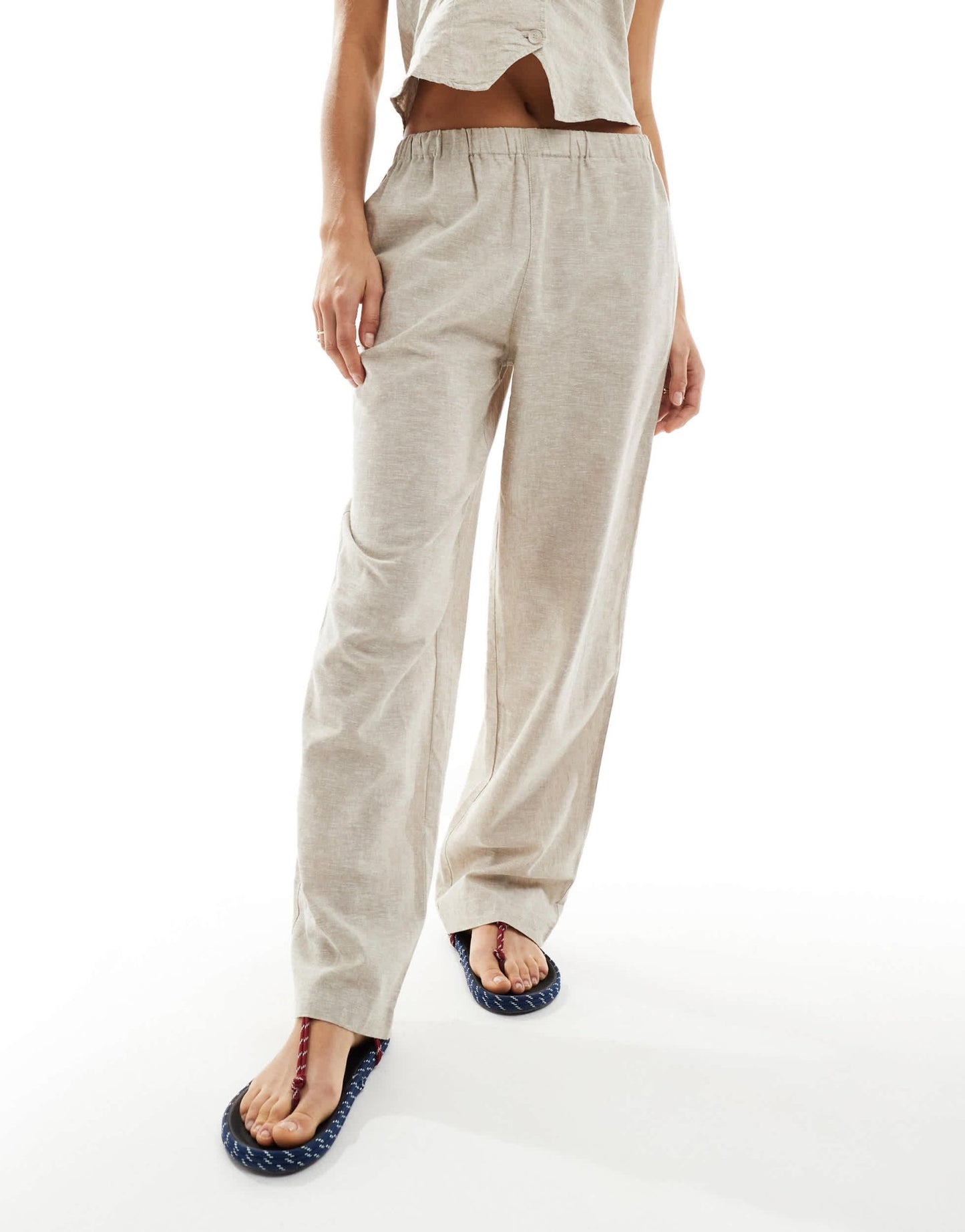 Monki co-ord linen wide leg trousers in beige - ASOS Sample Sale