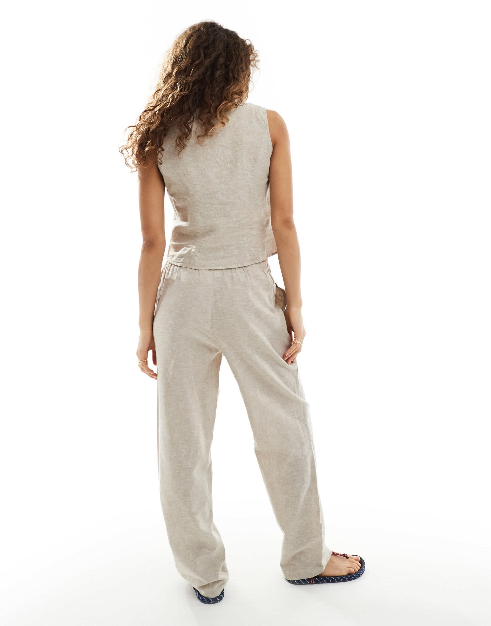 Monki co-ord linen wide leg trousers in beige - ASOS Sample Sale