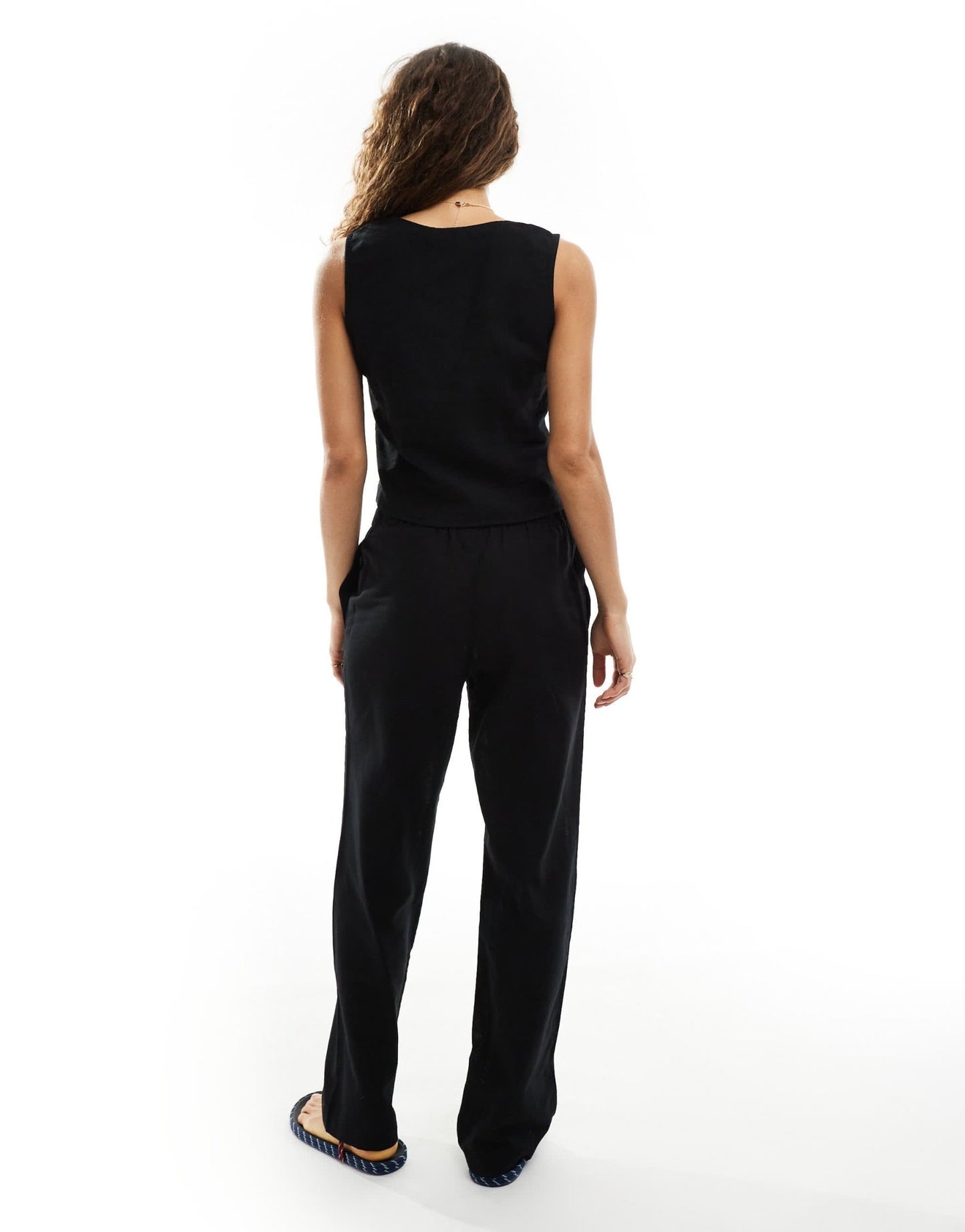 Monki co - ord linen wide leg trousers in black - ASOS Sample Sale