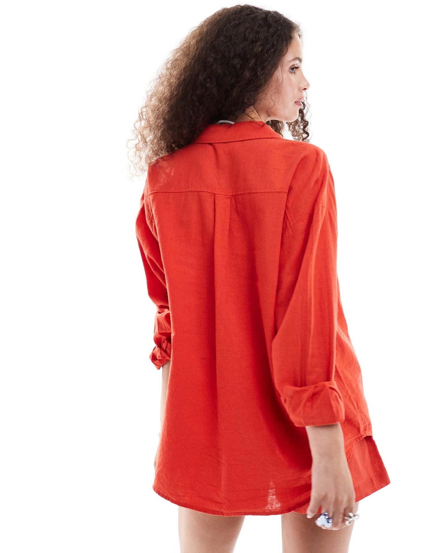 Monki co - ord long sleeve linen blend oversized shirt in red - ASOS Sample Sale