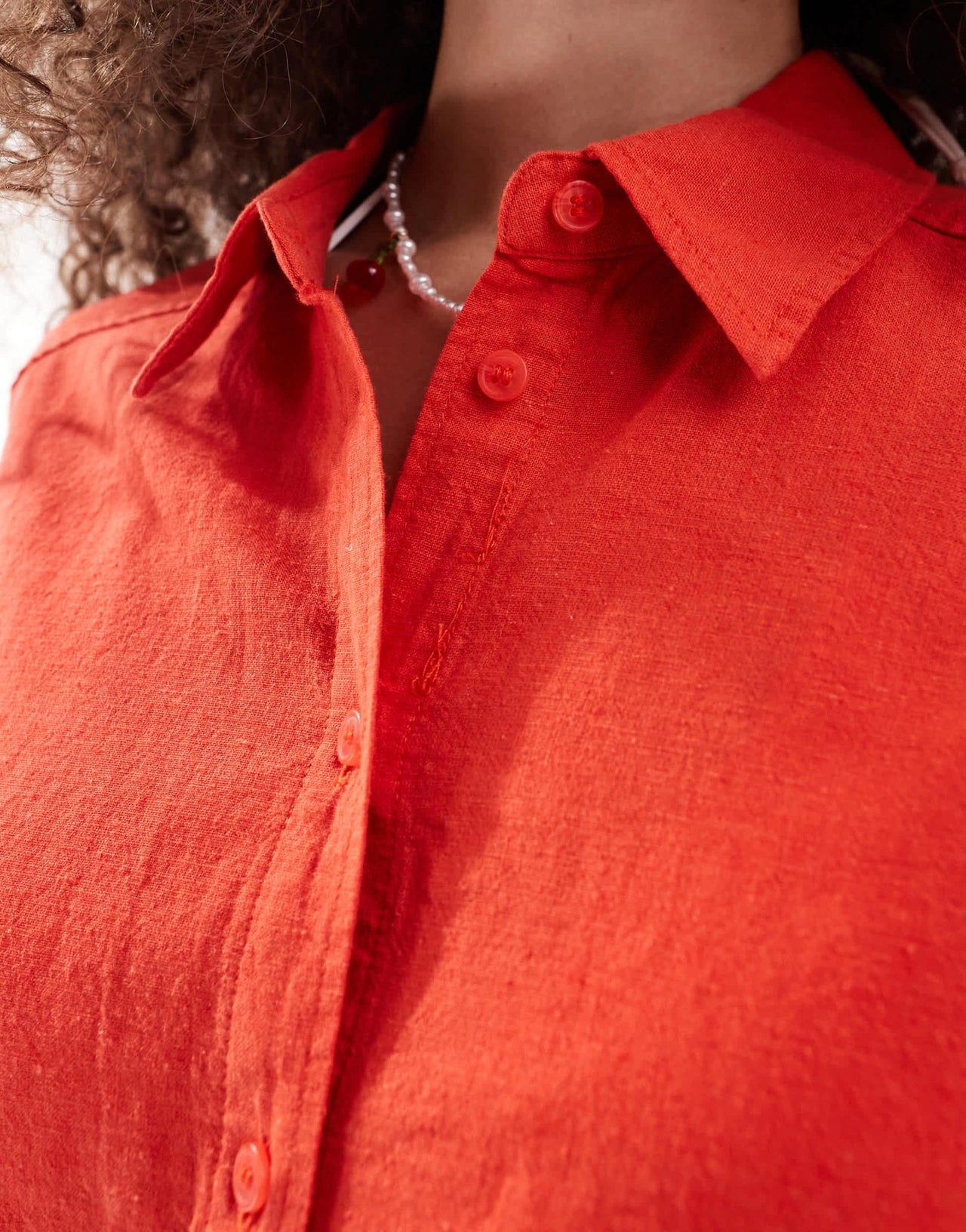 Monki co - ord long sleeve linen blend oversized shirt in red - ASOS Sample Sale