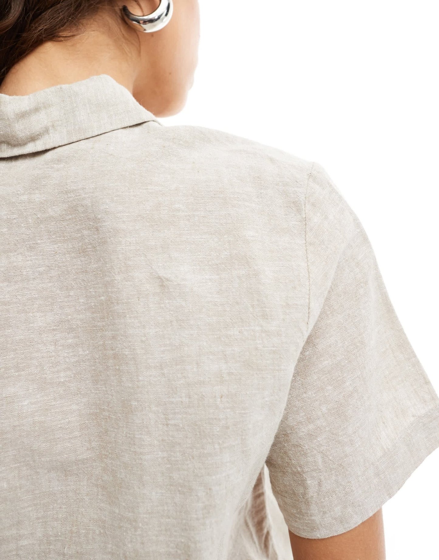 Monki co - ord short sleeve linen shirt in beige - ASOS Sample Sale