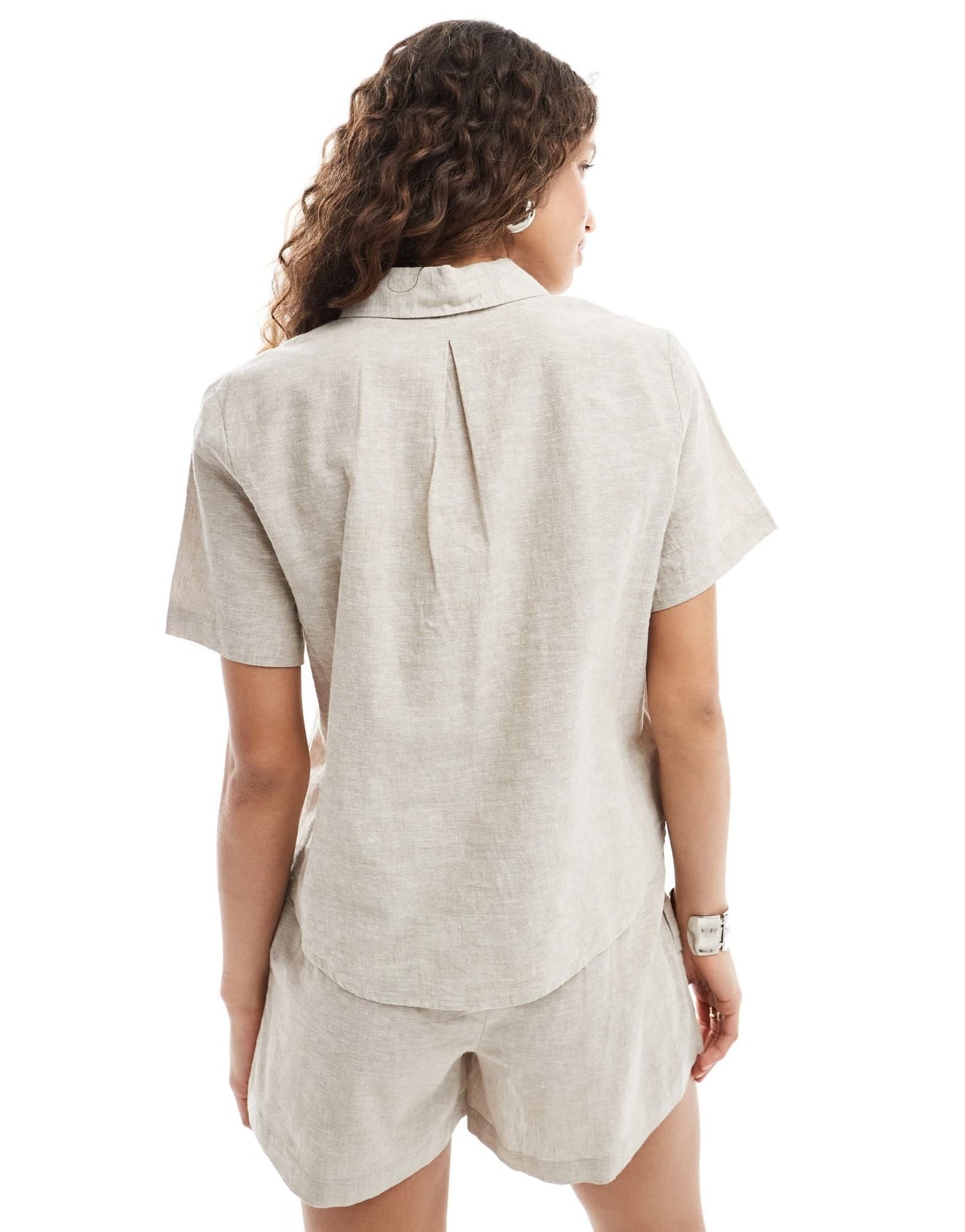 Monki co - ord short sleeve linen shirt in beige - ASOS Sample Sale