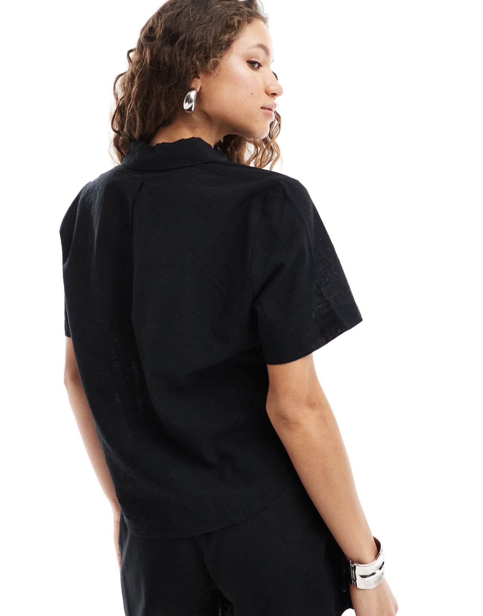 Monki co - ord short sleeve linen shirt in black - ASOS Sample Sale