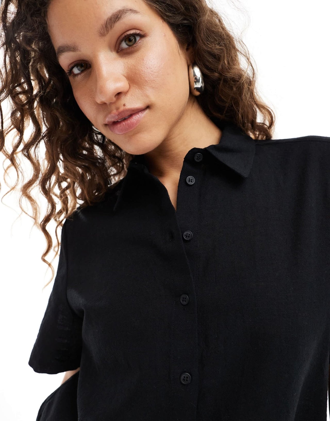Monki co - ord short sleeve linen shirt in black - ASOS Sample Sale
