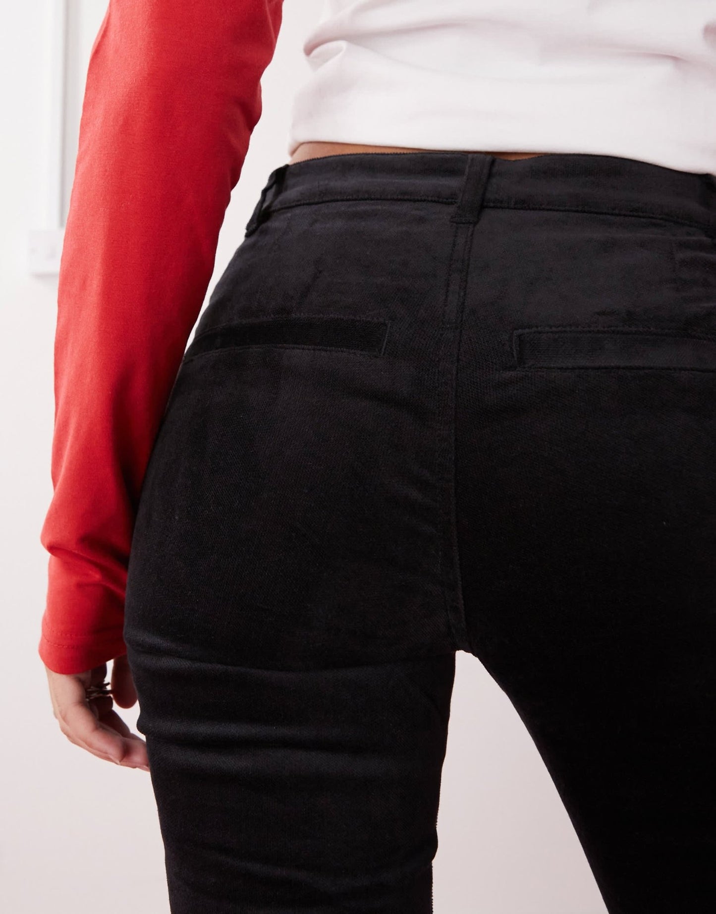 Monki cord flare leg trouser with front pintuck seam in black - ASOS Sample Sale