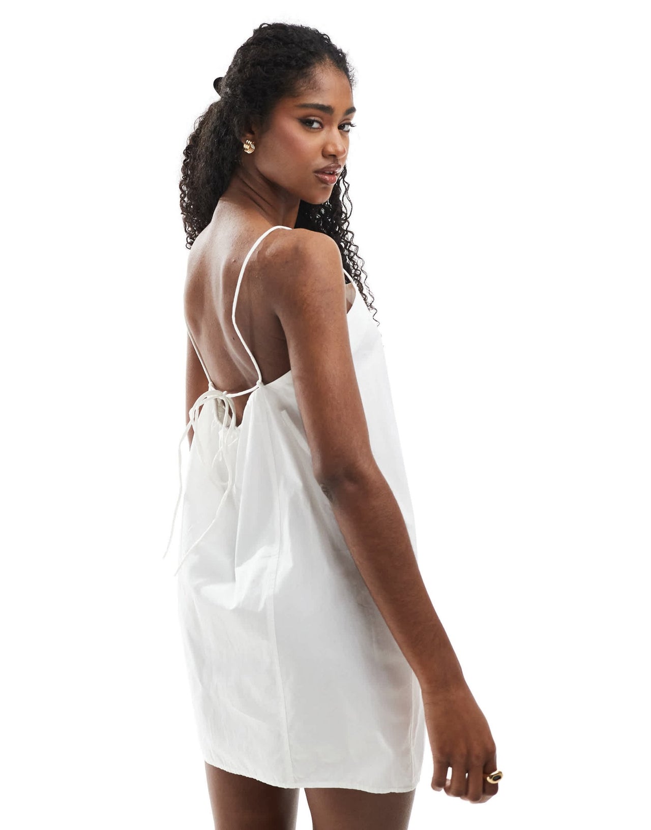 Monki cotton poplin mini dress with tie straps in white - ASOS Sample Sale