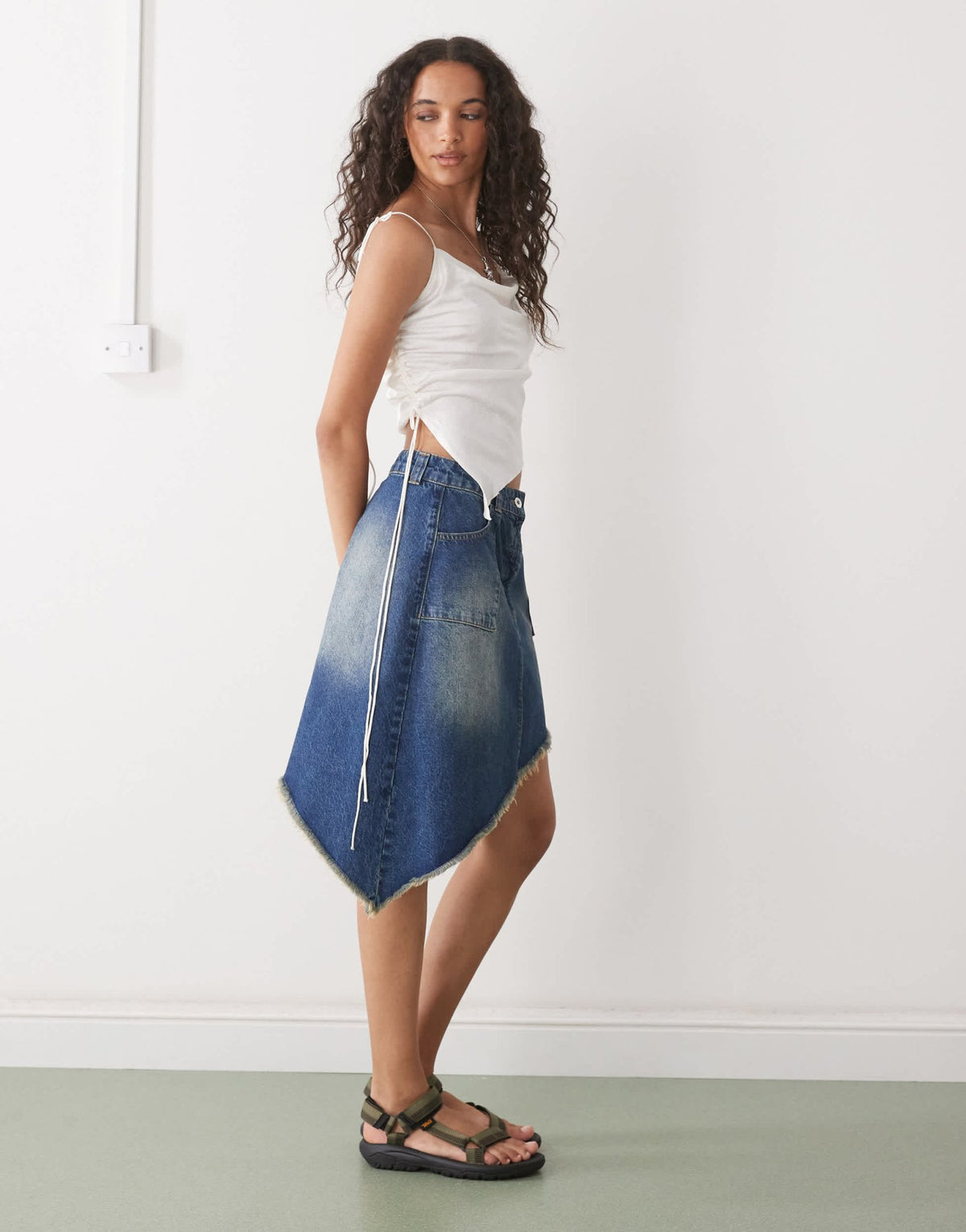 Monki cowl neck satin cami top with ruched tie side detail in off white - ASOS Sample Sale