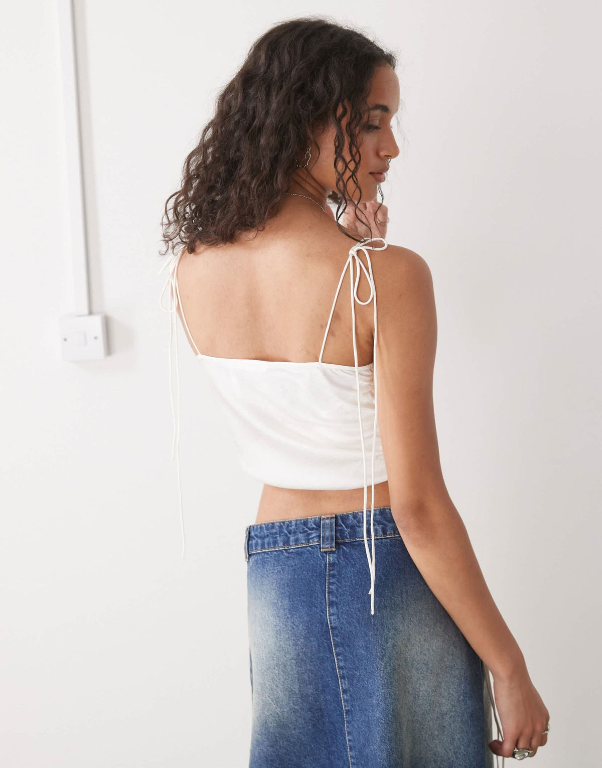 Monki cowl neck satin cami top with ruched tie side detail in off white - ASOS Sample Sale