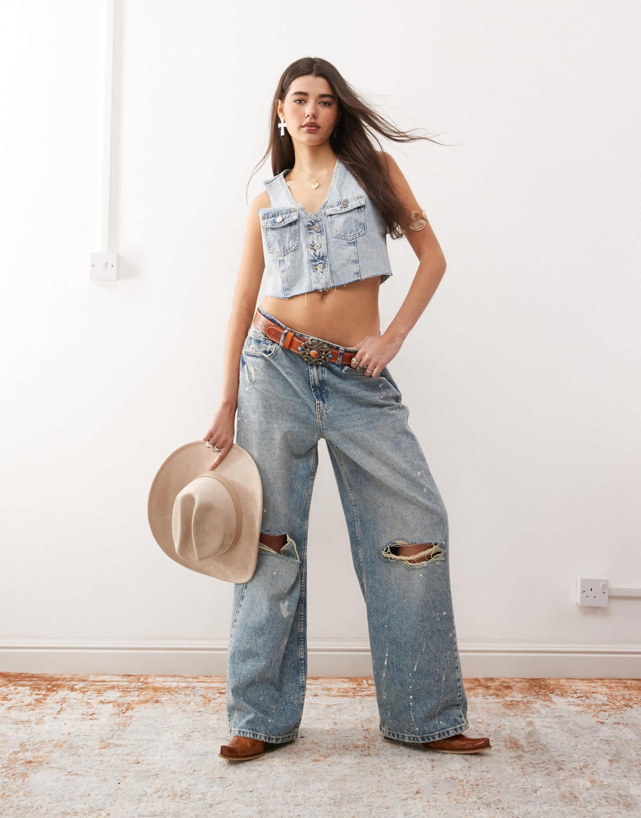 Monki denim cropped waistcoat in light blue wash - ASOS Sample Sale