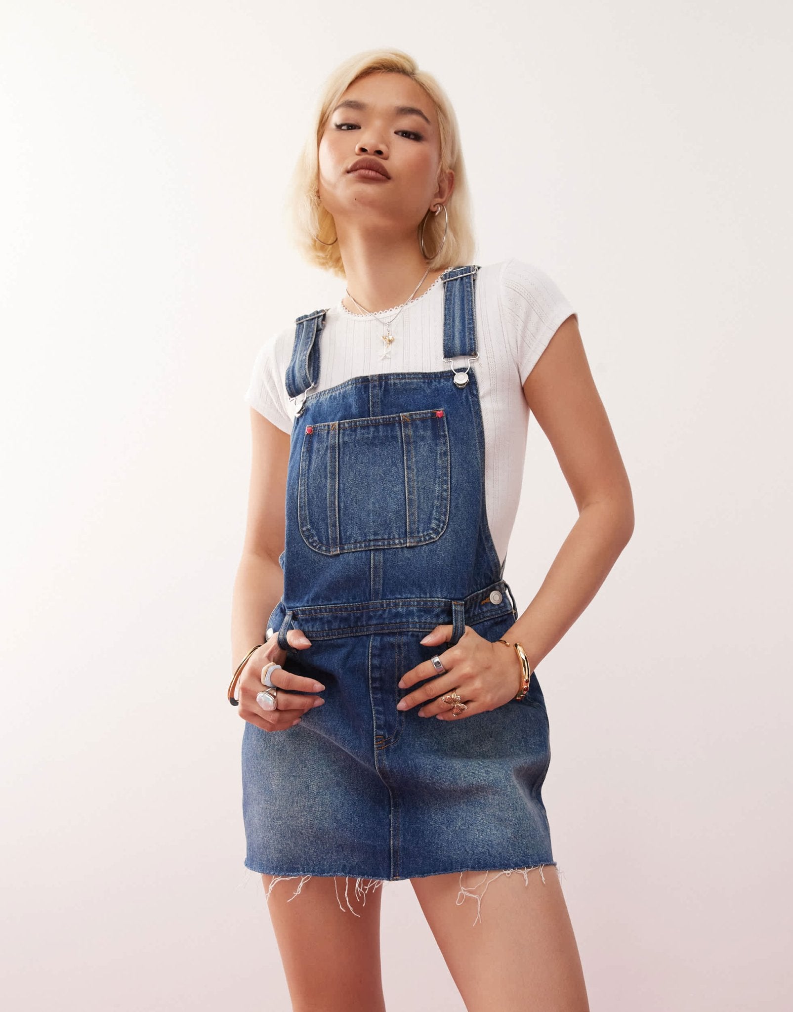 Monki denim dunagree mini dress in blue wash - ASOS Sample Sale