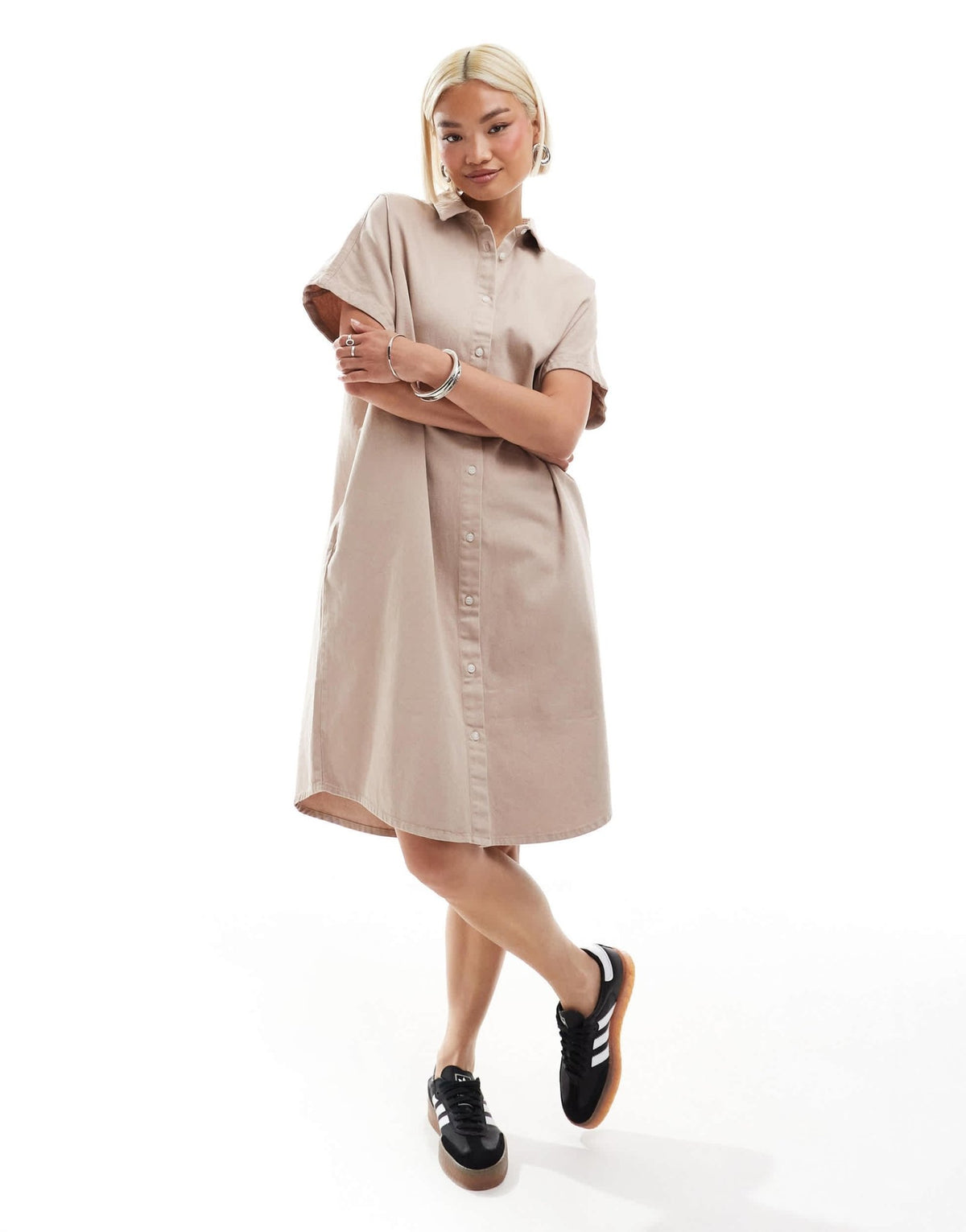 Monki denim midi shirt dress in beige - ASOS Sample Sale