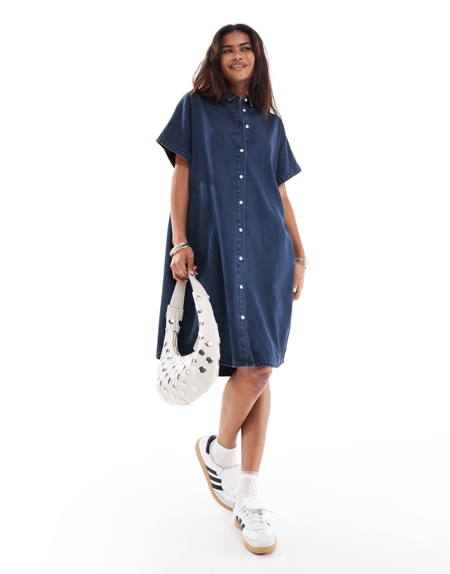 Monki denim mini shirt dress in midwash blue - ASOS Sample Sale