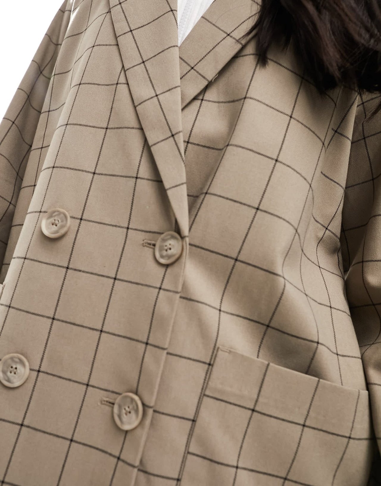 Monki double breasted blazer in beige check - ASOS Sample Sale