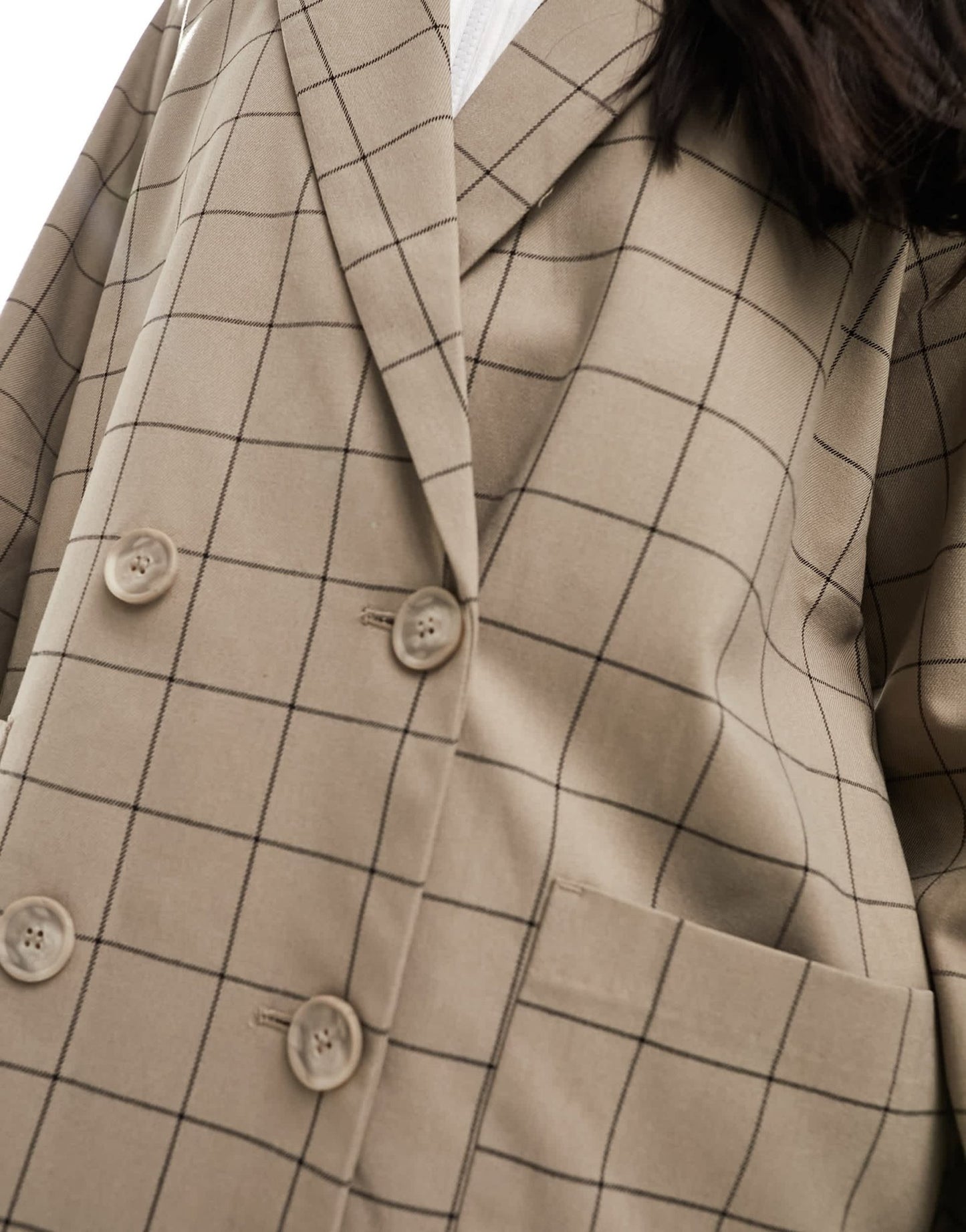 Monki double breasted blazer in beige check - ASOS Sample Sale