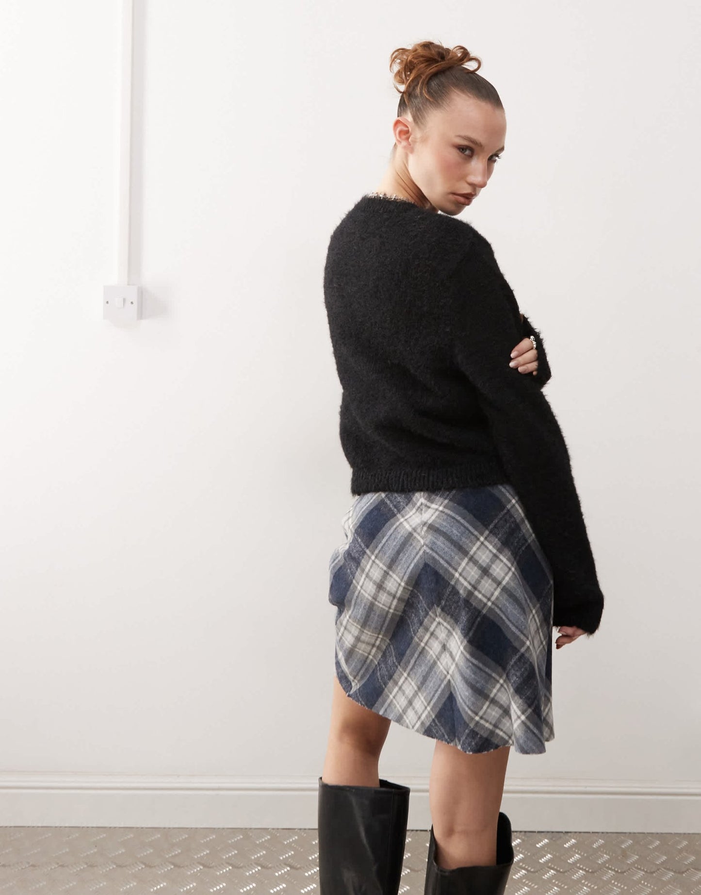 Monki fluffy sweater with cut out heart in black - ASOS Sample Sale
