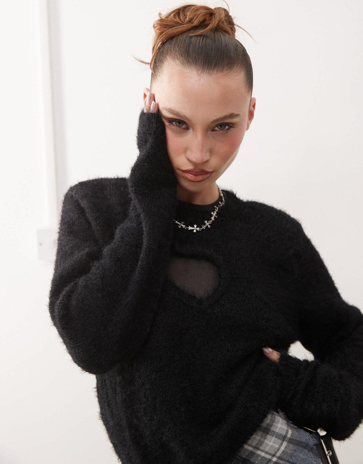 Monki fluffy sweater with cut out heart in black - ASOS Sample Sale