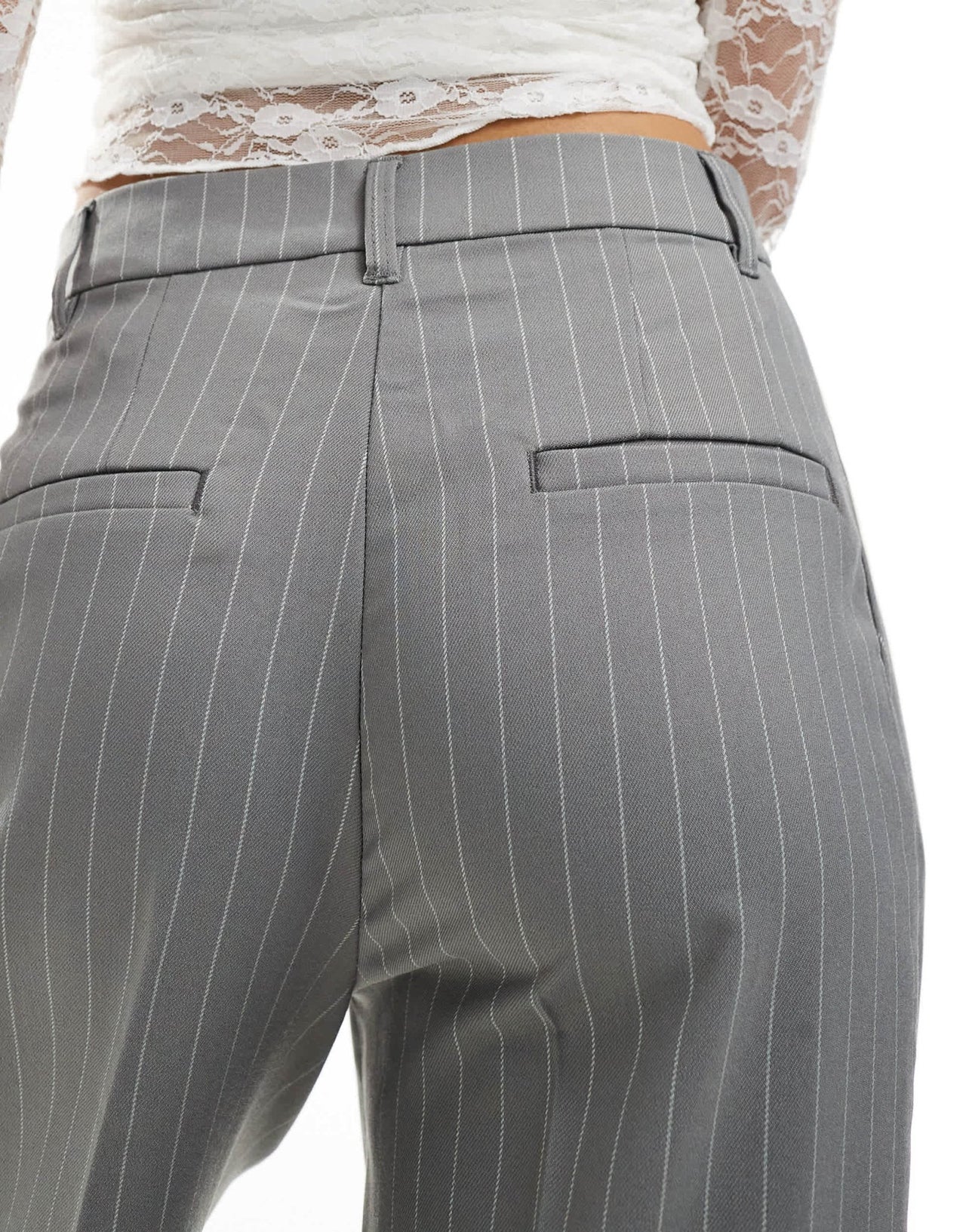Monki high waist tailored trousers in grey with white pinstripe - ASOS Sample Sale