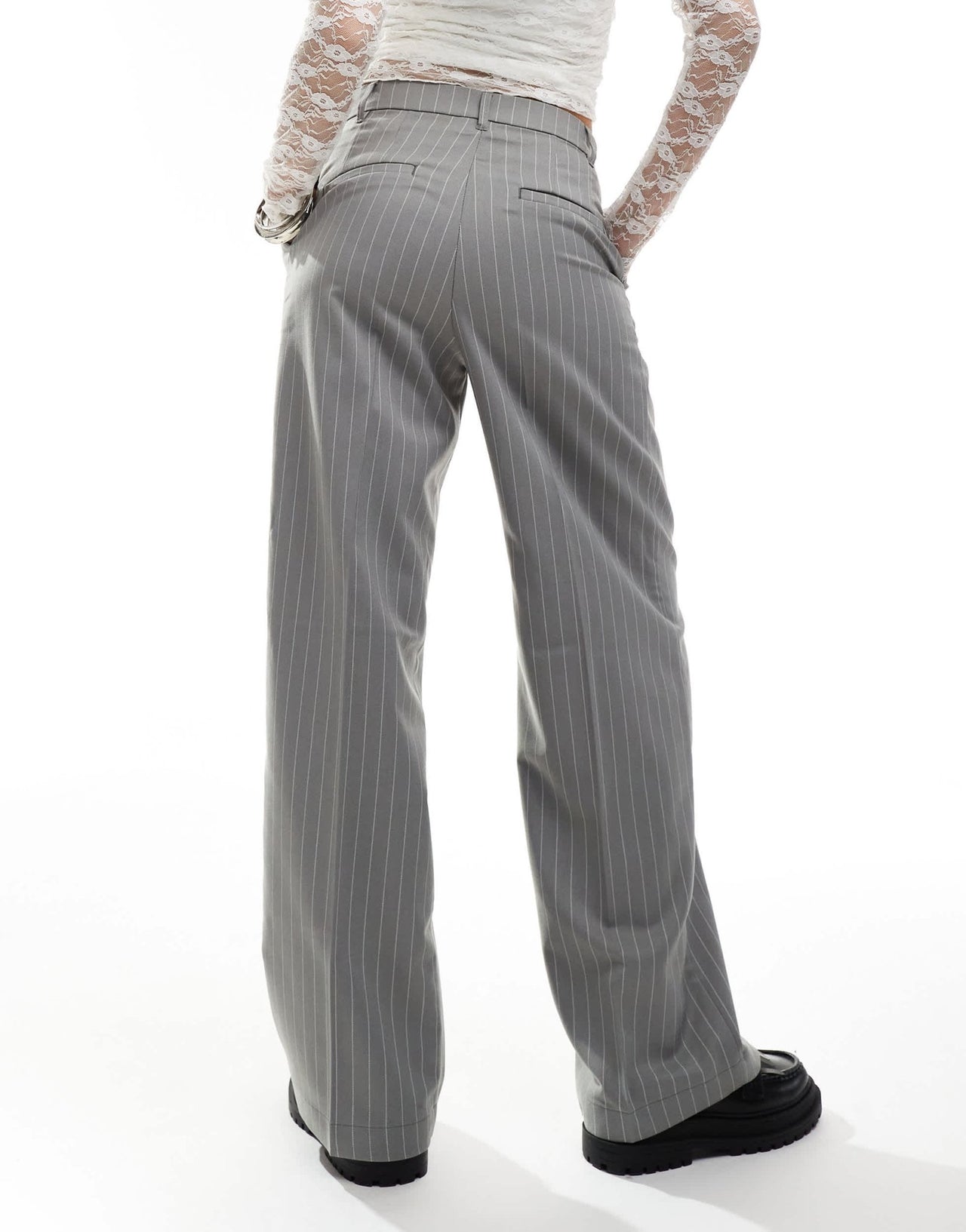 Monki high waist tailored trousers in grey with white pinstripe - ASOS Sample Sale