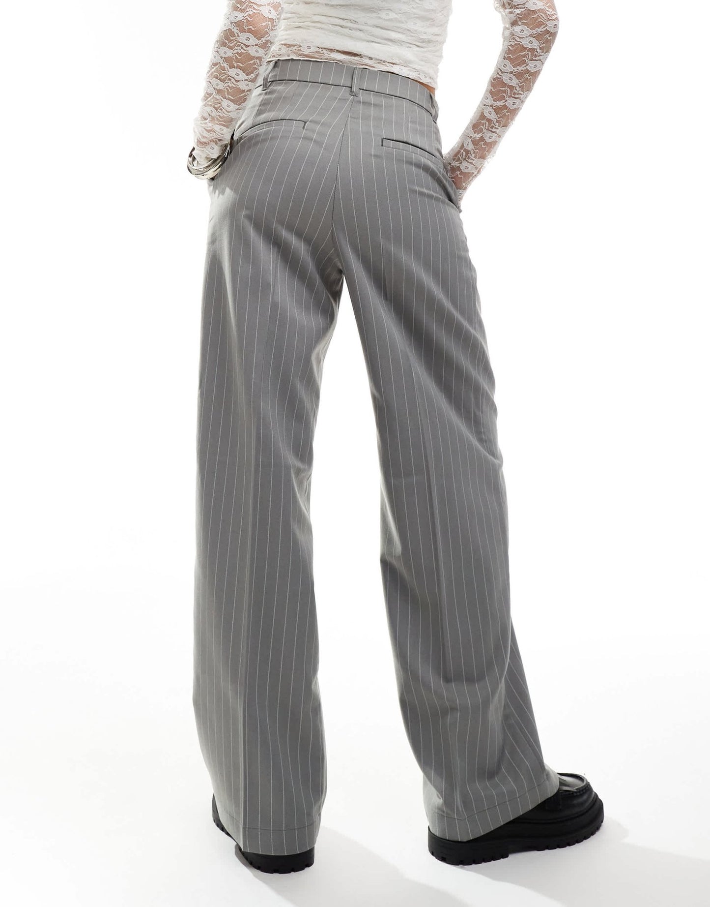 Monki high waist tailored trousers in grey with white pinstripe - ASOS Sample Sale