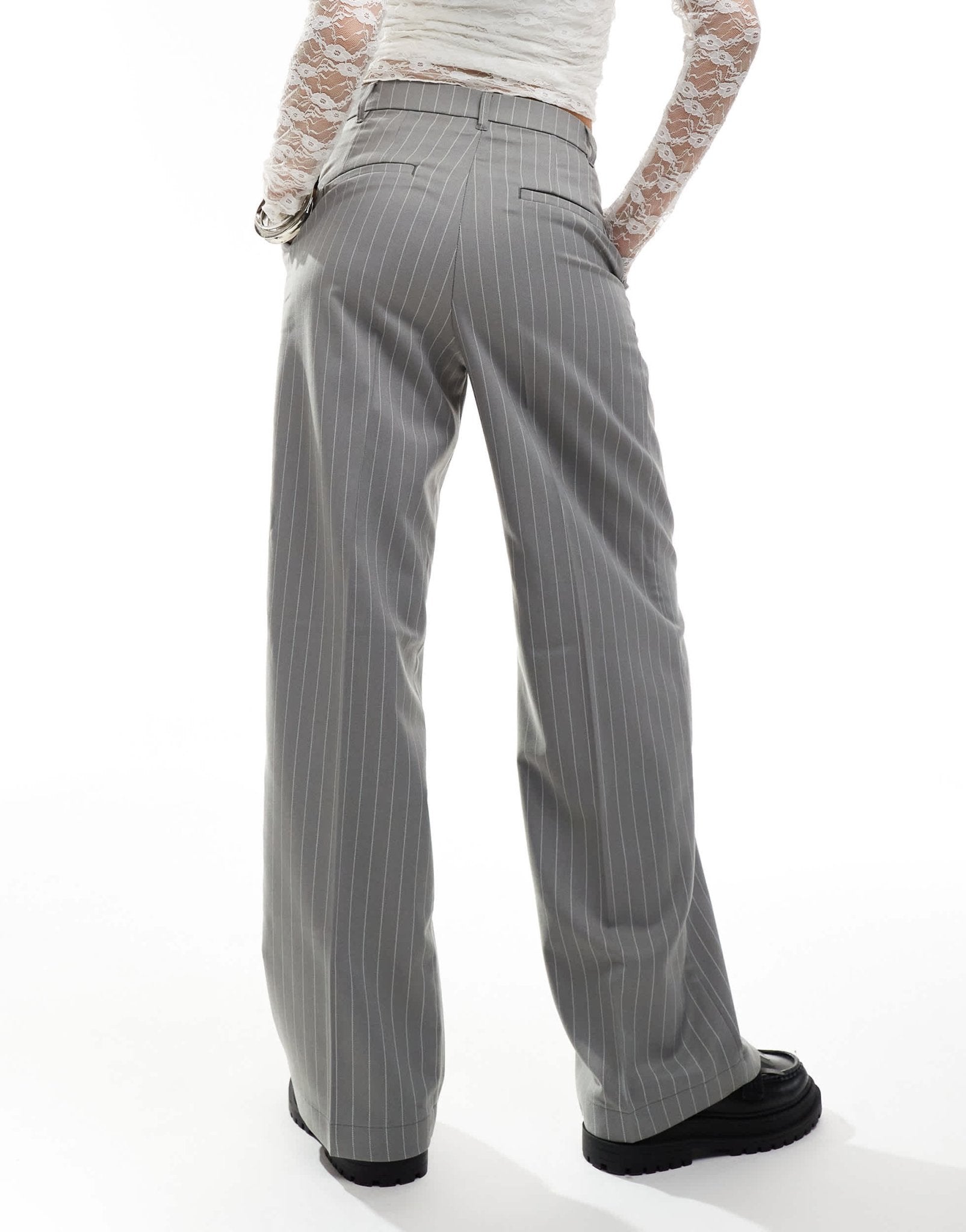 Monki high waist tailored trousers in grey with white pinstripe - ASOS Sample Sale
