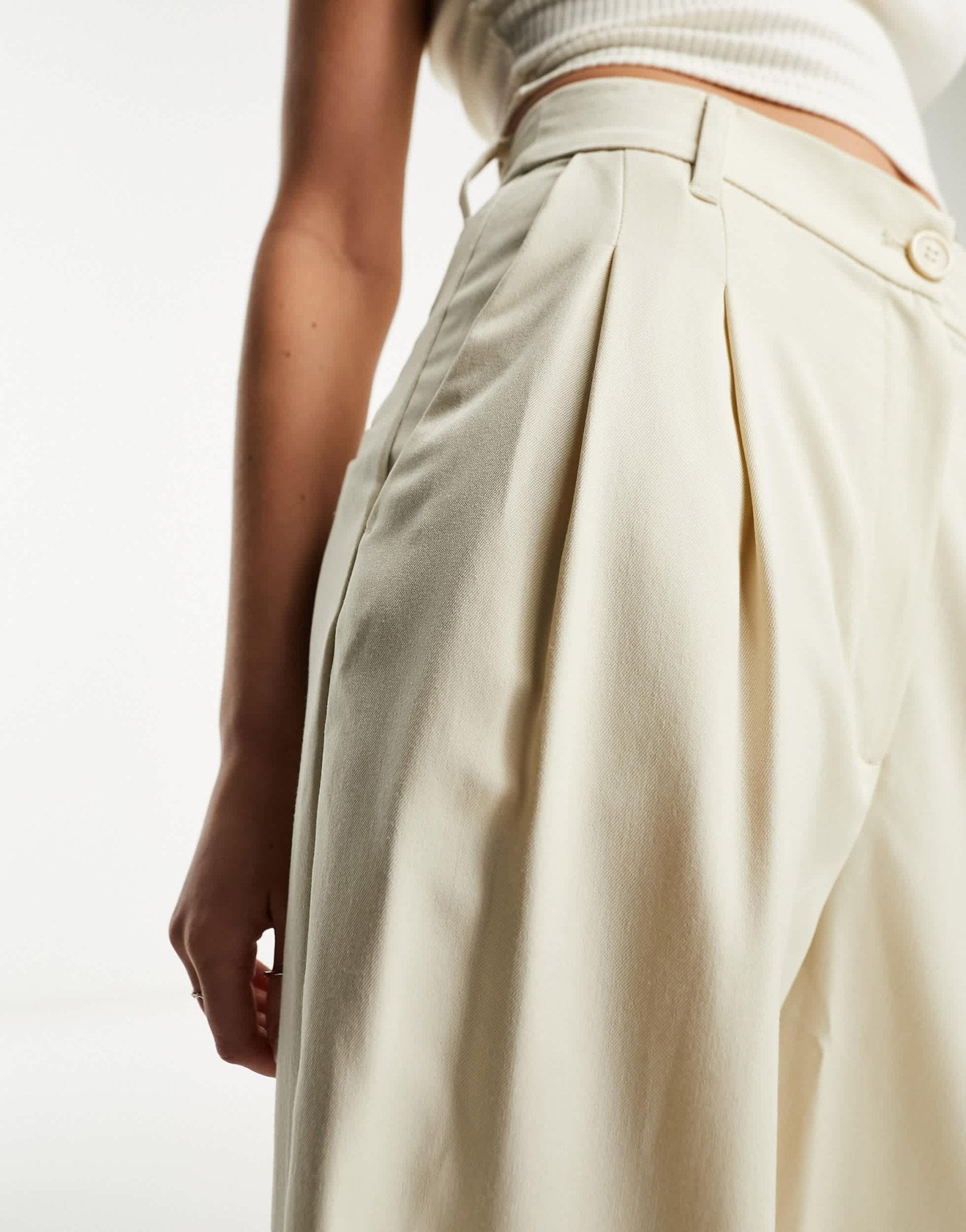 Monki high waist wide leg tailored trousers in beige - ASOS Sample Sale