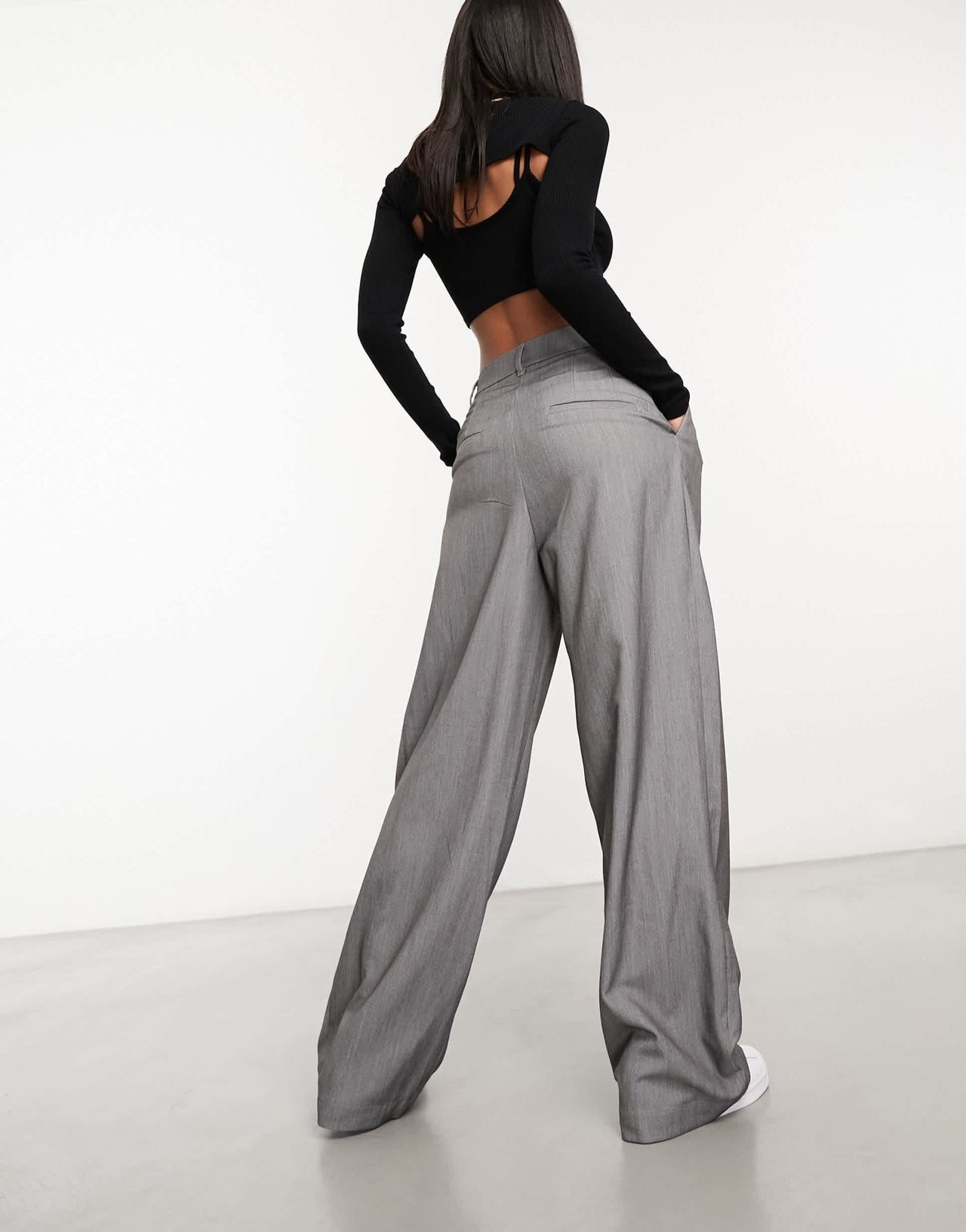 Monki high waist wide leg tailored trousers in light grey - ASOS Sample Sale