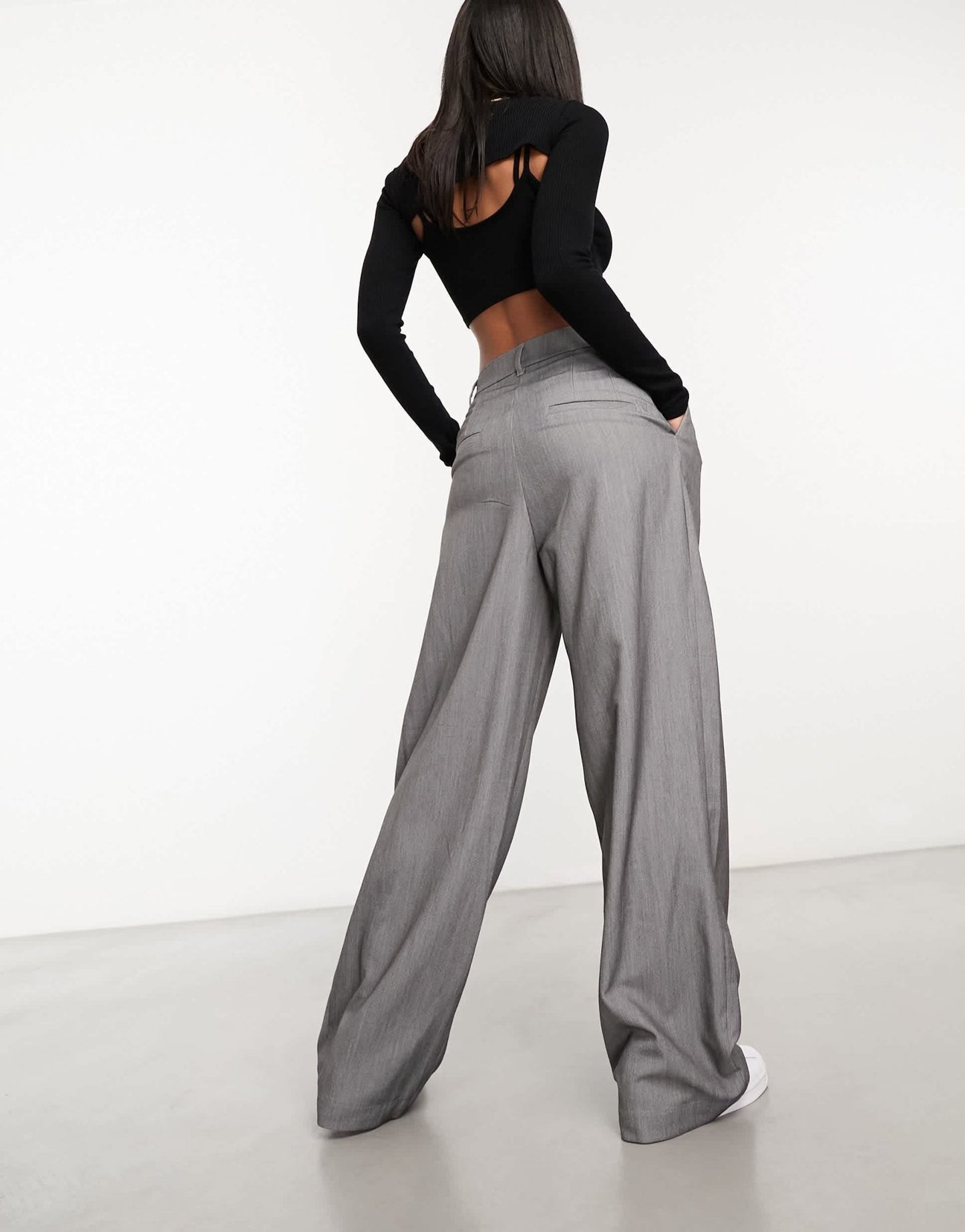 Monki high waist wide leg tailored trousers in light grey - ASOS Sample Sale