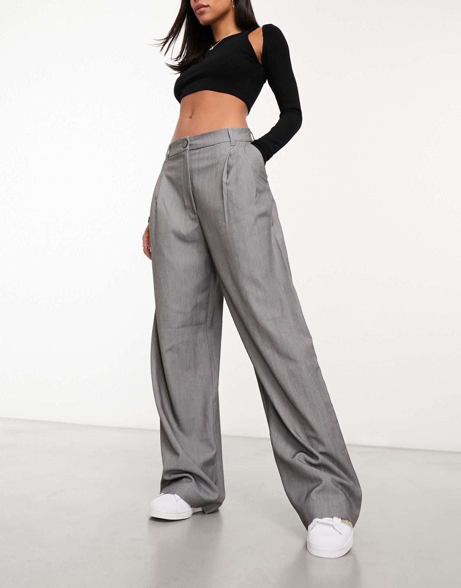 Monki high waist wide leg tailored trousers in light grey - ASOS Sample Sale