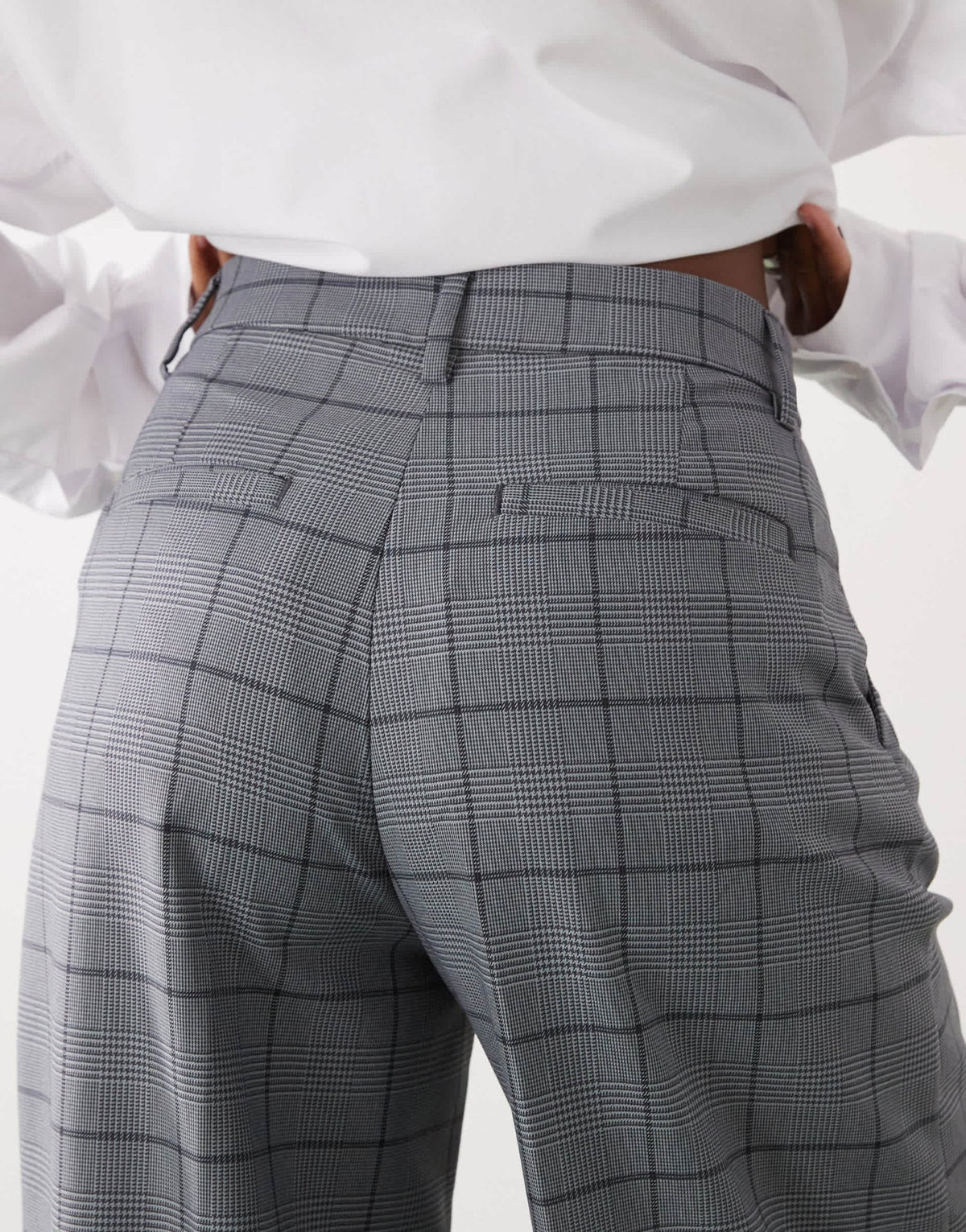 Monki high waist wide leg trousers with front pleat in grey check - ASOS Sample Sale