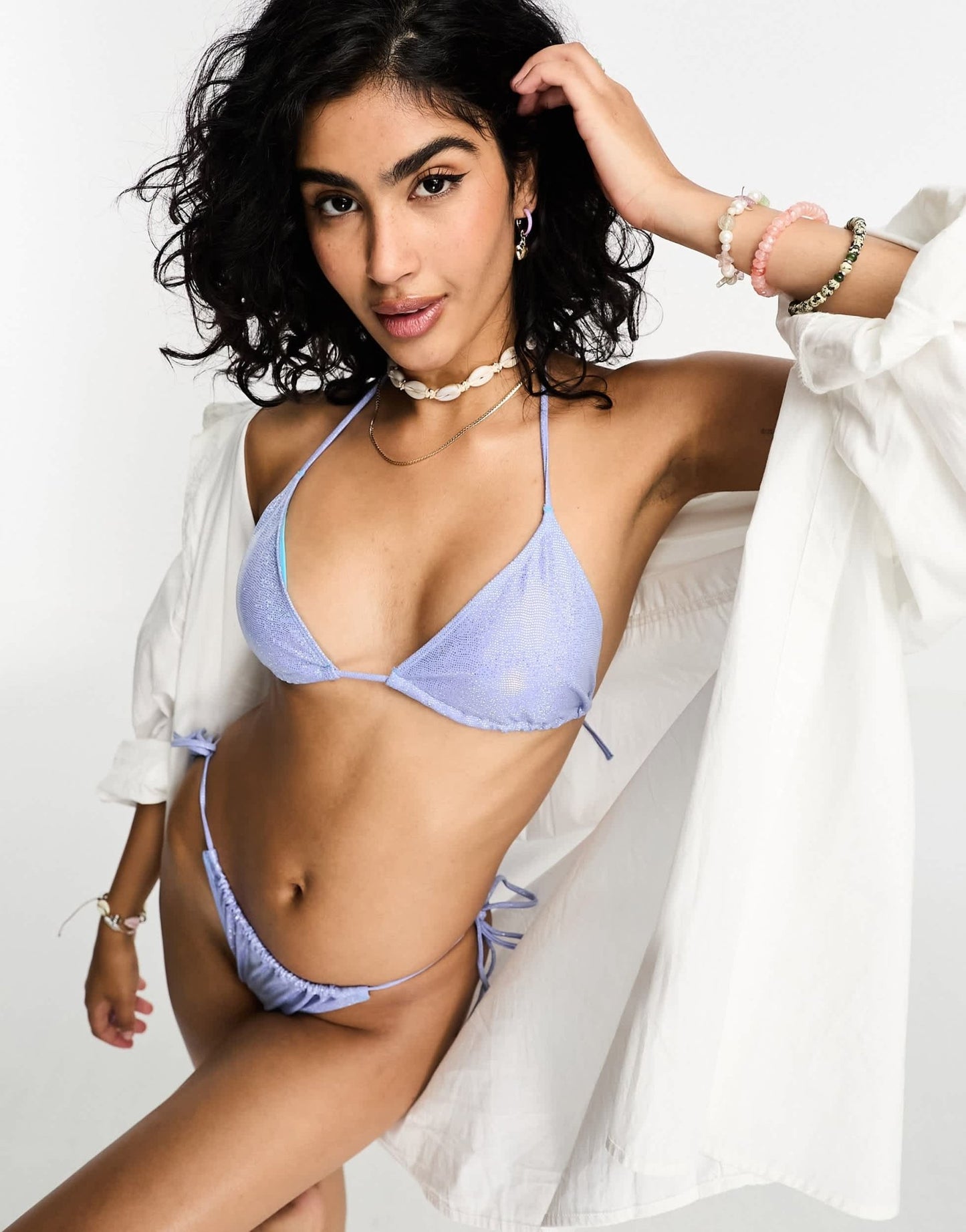 Monki holographic triangle bikini top in blue - ASOS Sample Sale