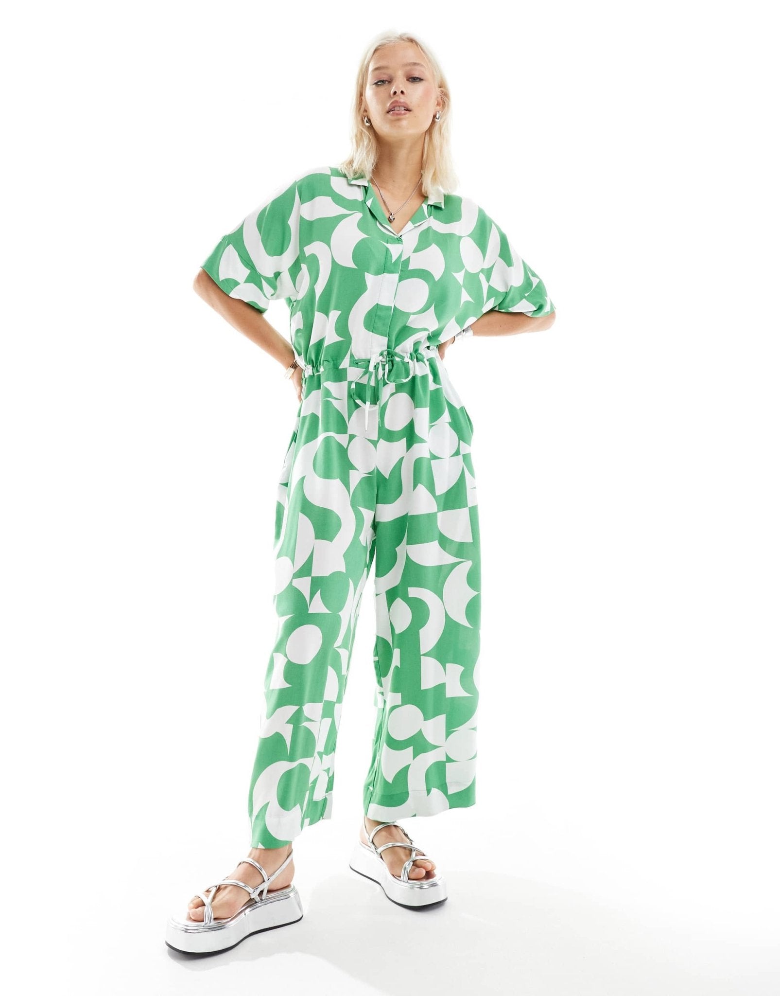 Monki jumpsuit in green graphic print - ASOS Sample Sale