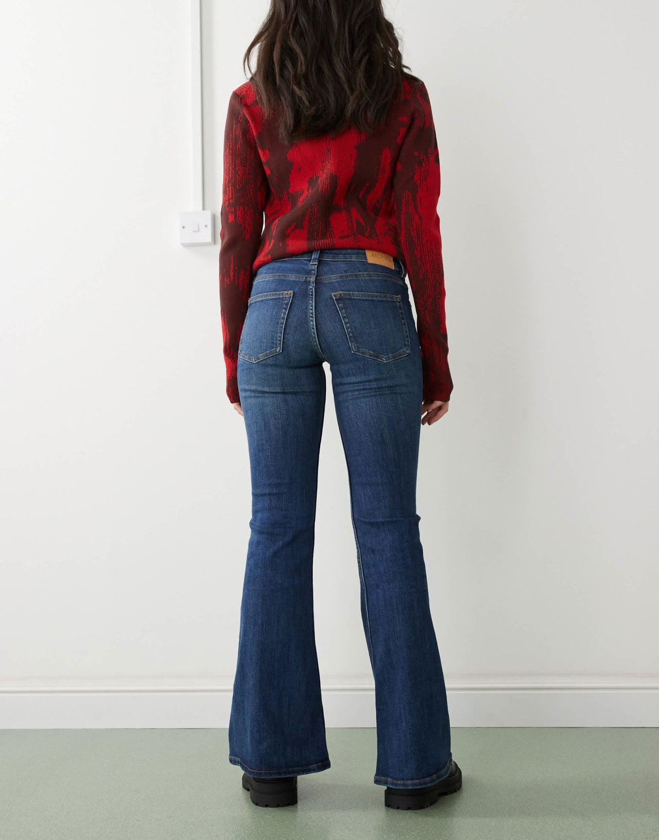 Monki Katsumi low waist boot cut flare jeans in dark ocean blue wash - ASOS Sample Sale