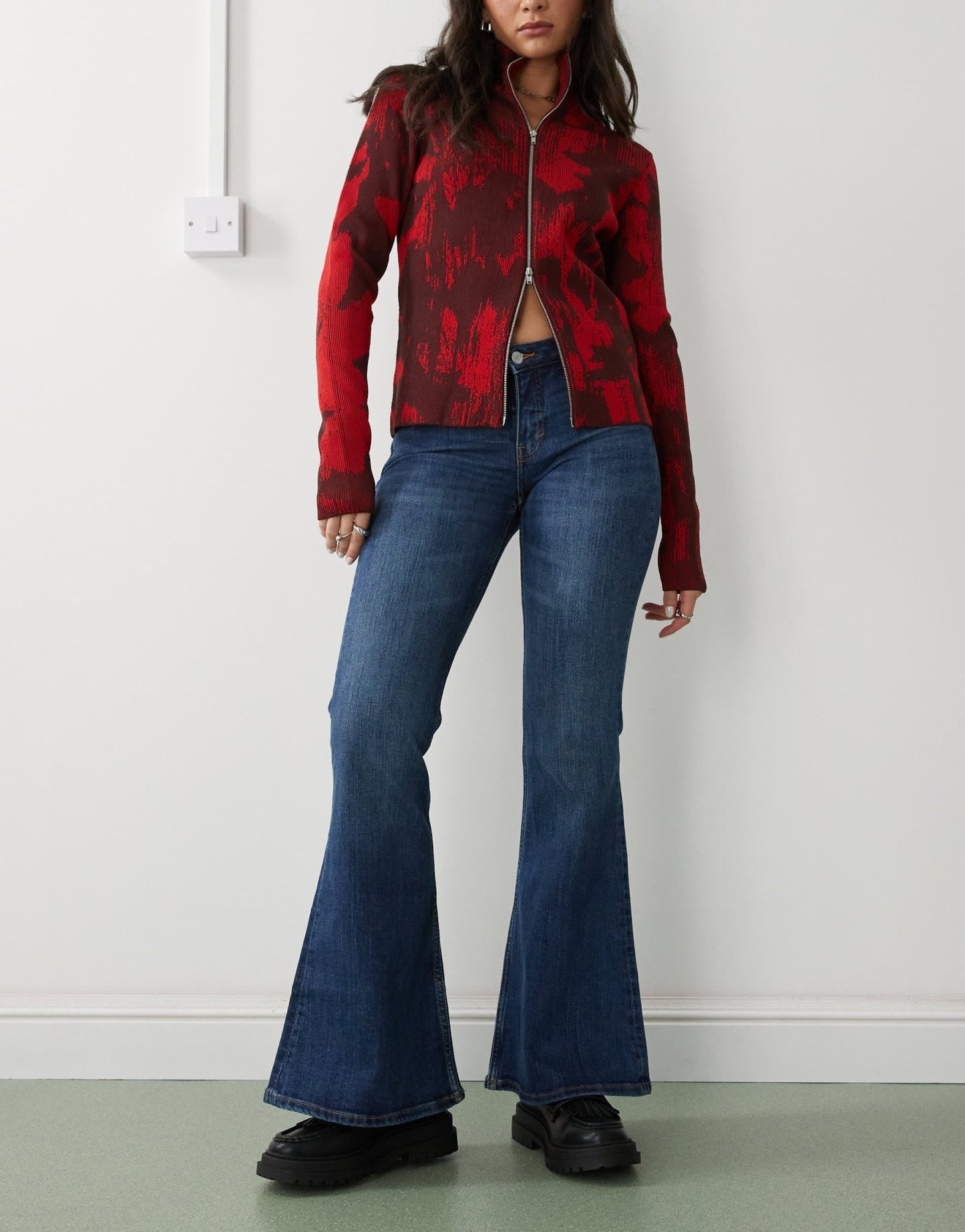 Monki Katsumi low waist boot cut flare jeans in dark ocean blue wash - ASOS Sample Sale