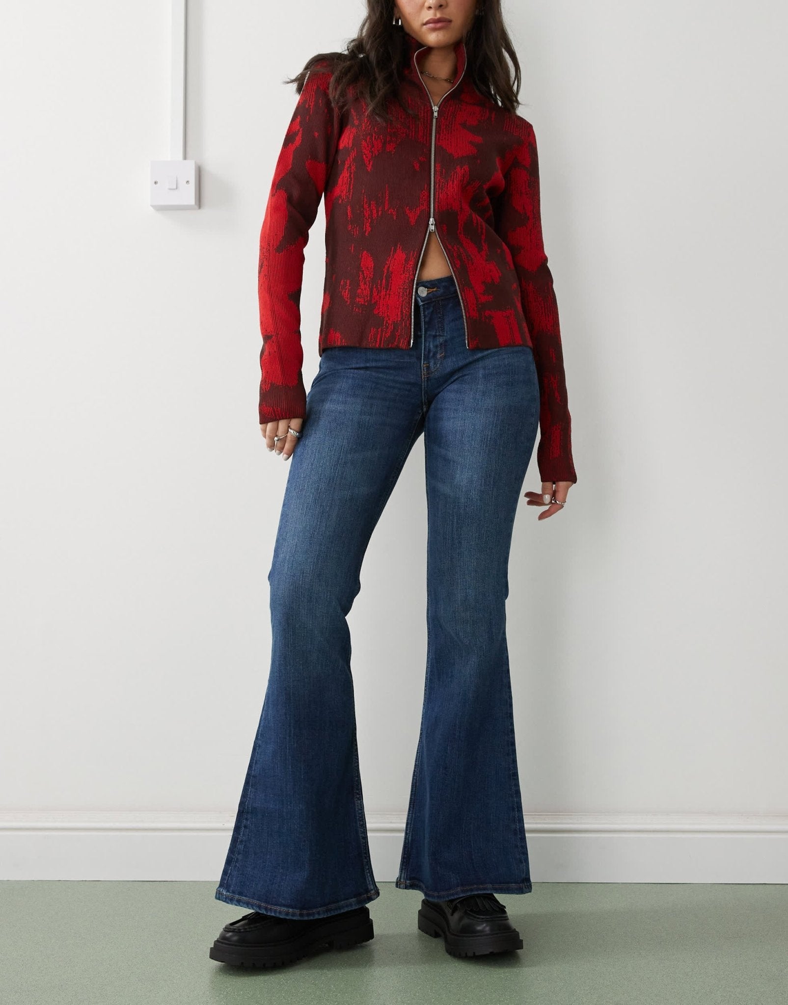 Monki Katsumi low waist boot cut flare jeans in dark ocean blue wash - ASOS Sample Sale