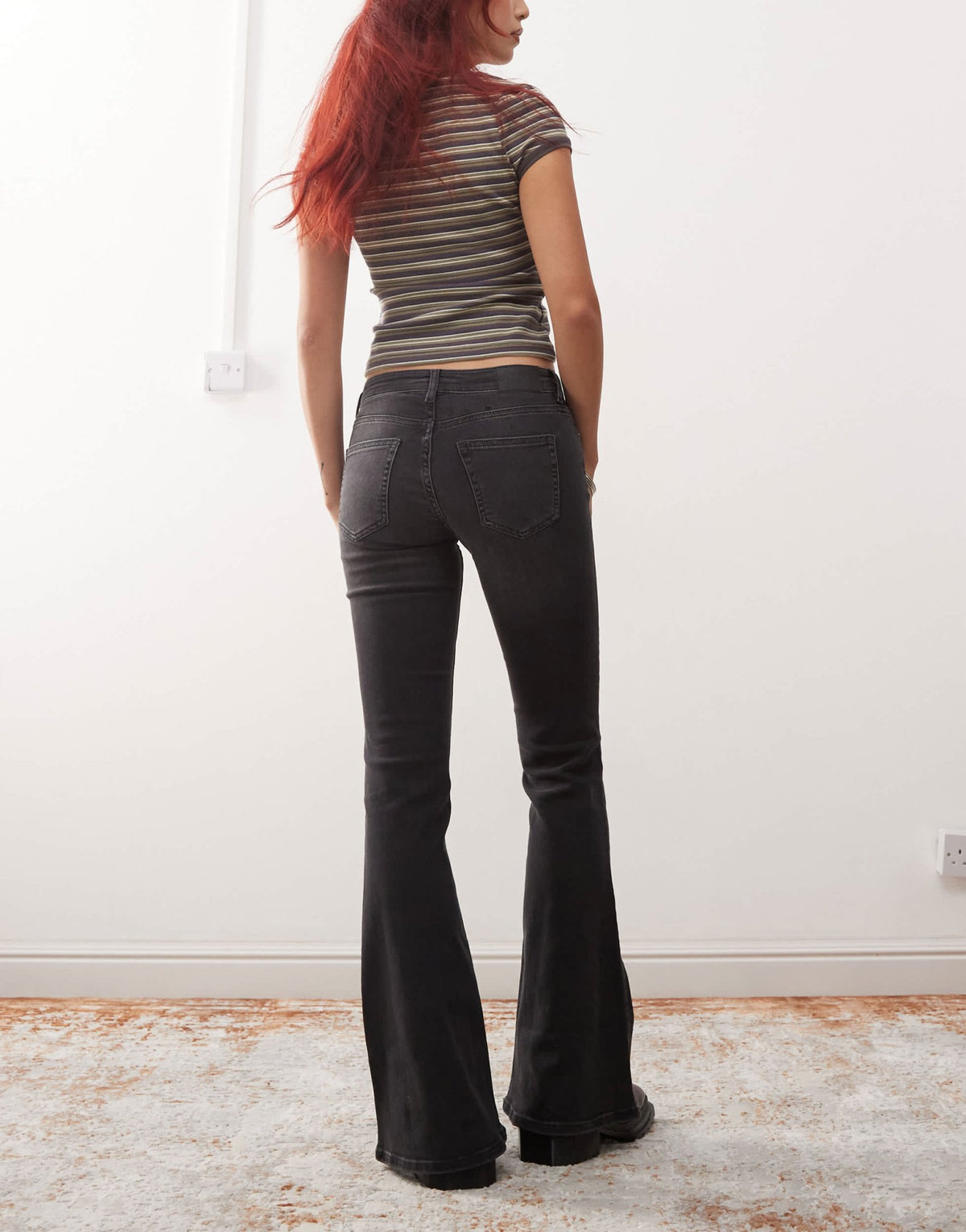 Monki Katsumi low waist boot cut flare jeans in washed black - ASOS Sample Sale