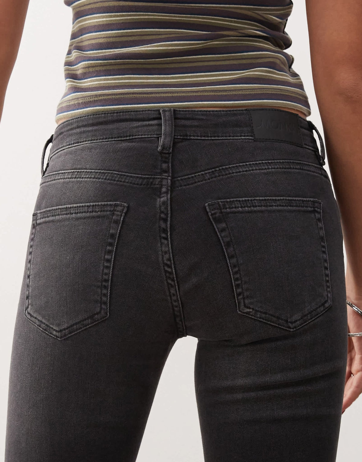 Monki Katsumi low waist boot cut flare jeans in washed black - ASOS Sample Sale