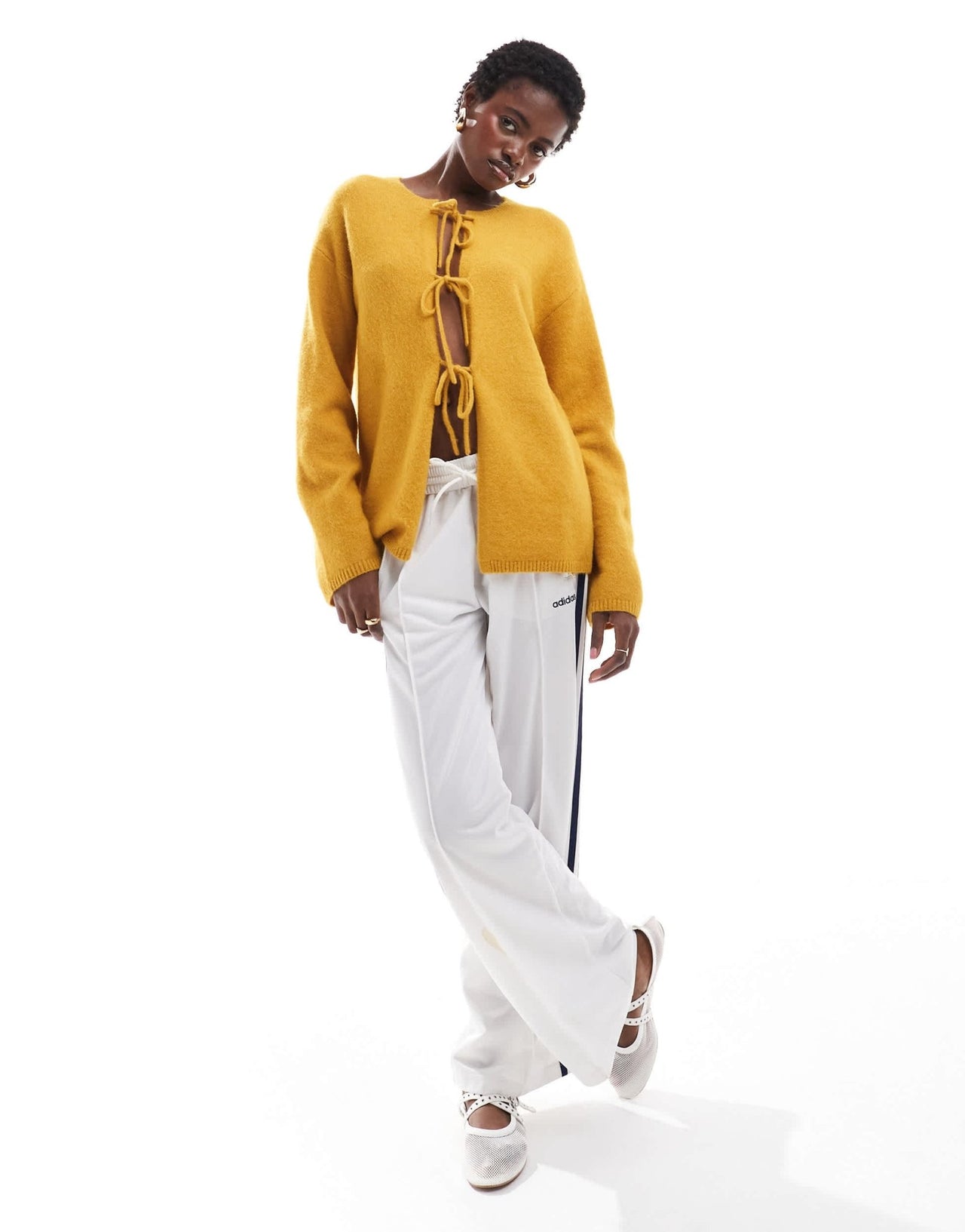 Monki knit bow tie up cardigan in yellow melange - ASOS Sample Sale