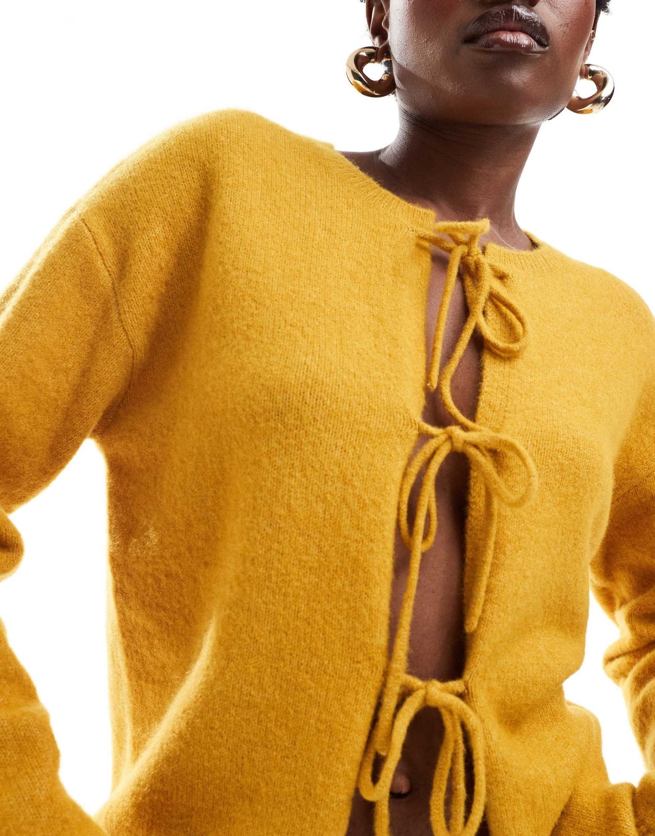 Monki knit bow tie up cardigan in yellow melange - ASOS Sample Sale
