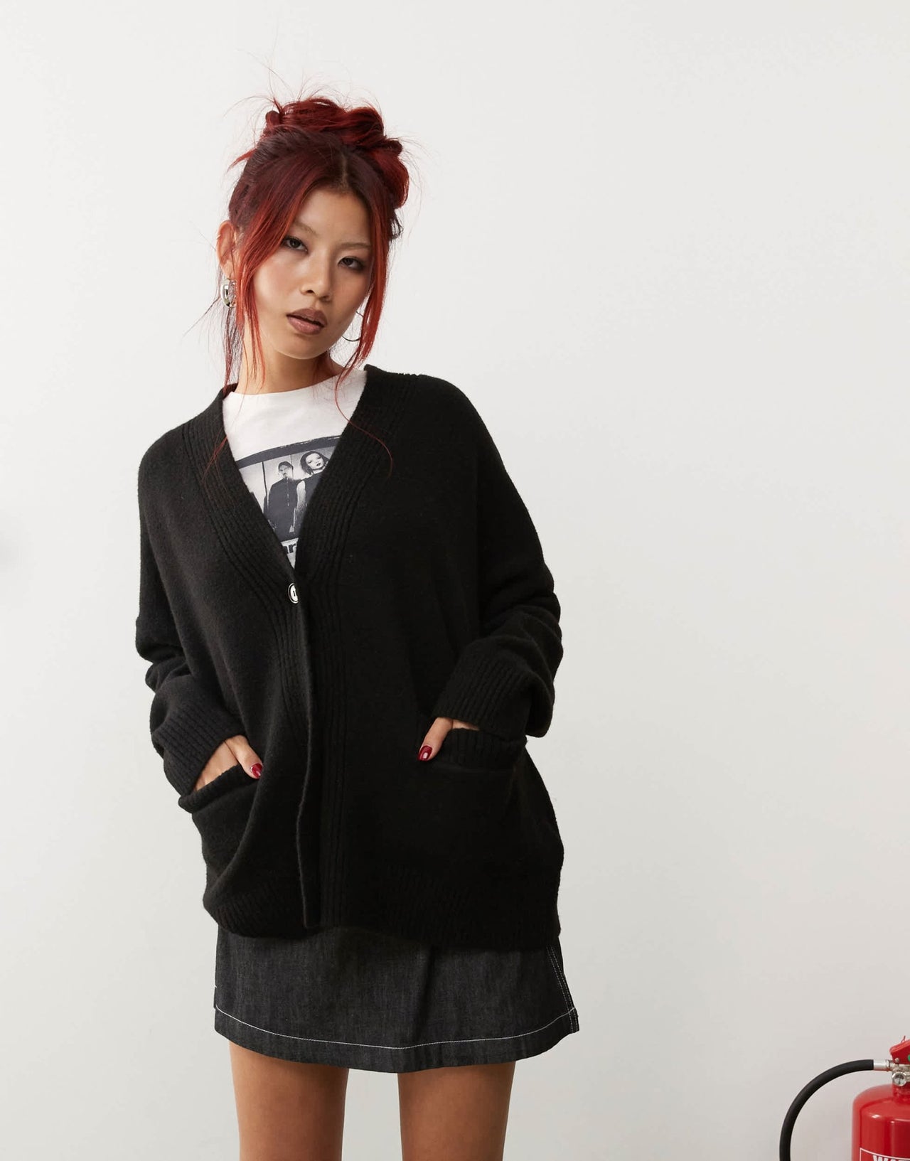 Monki knit button front oversized cardigan in black - ASOS Sample Sale