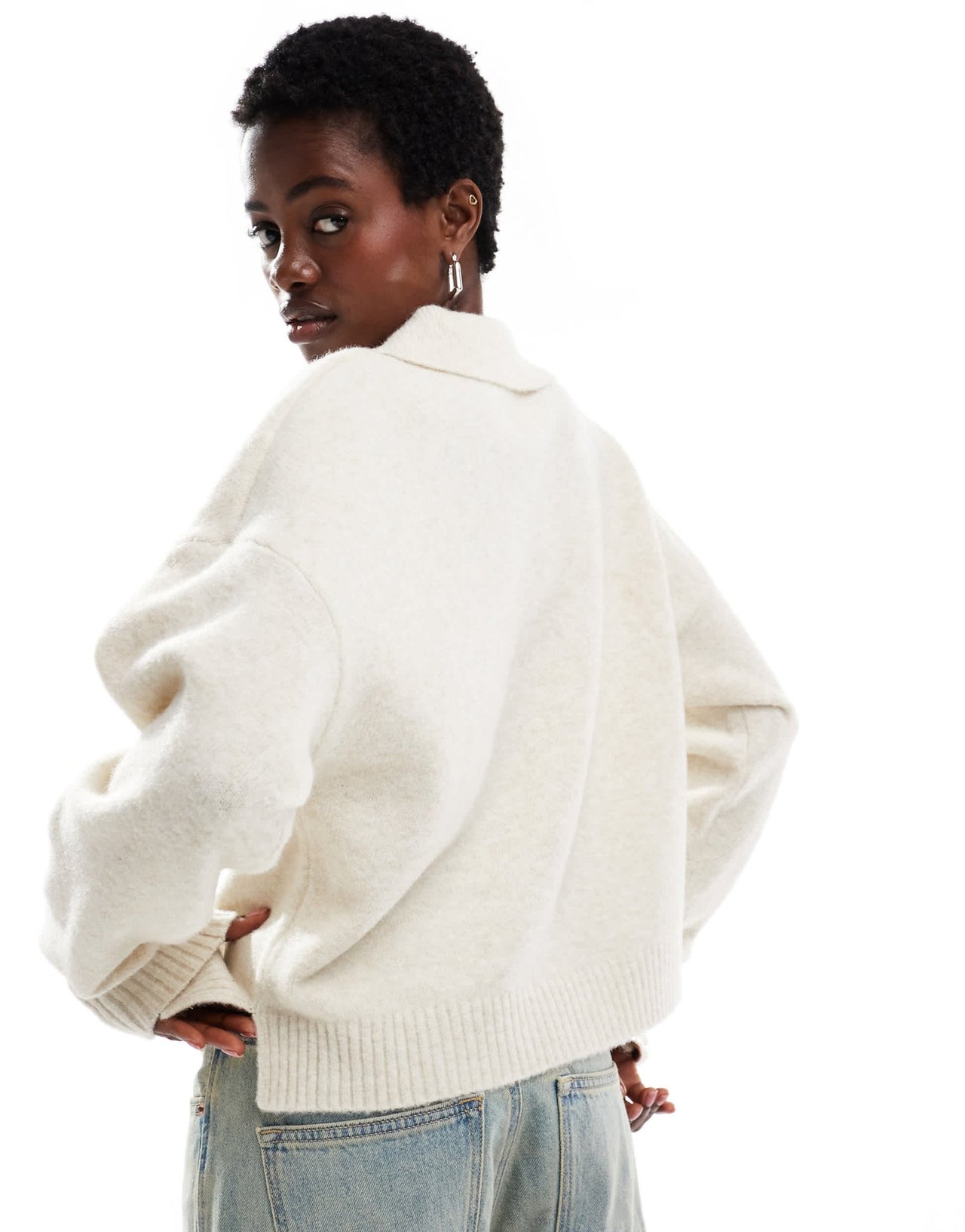 Monki knitted polo jumper in off - white - ASOS Sample Sale