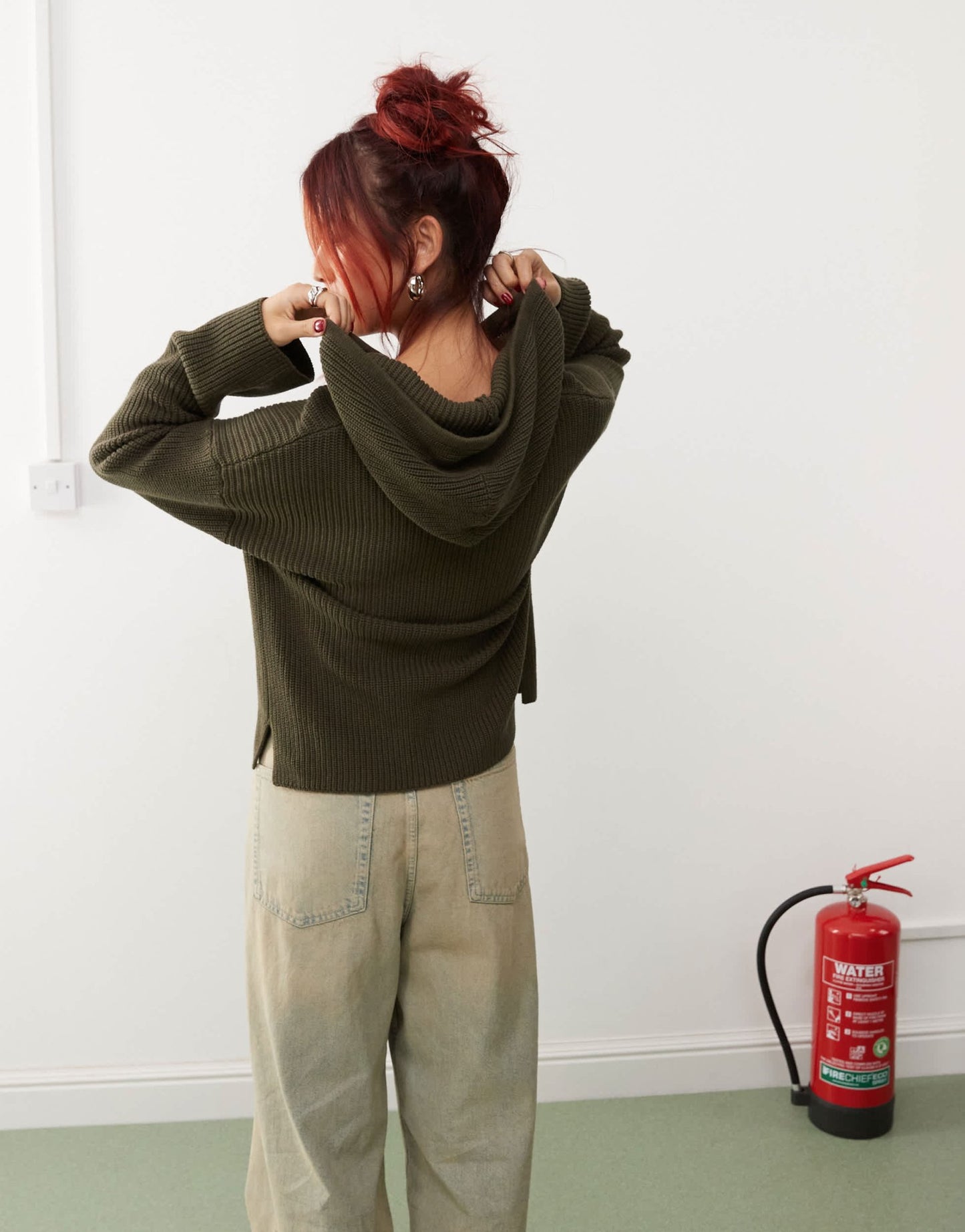 Monki knitted rib hoodie zip up cardigan in green - ASOS Sample Sale