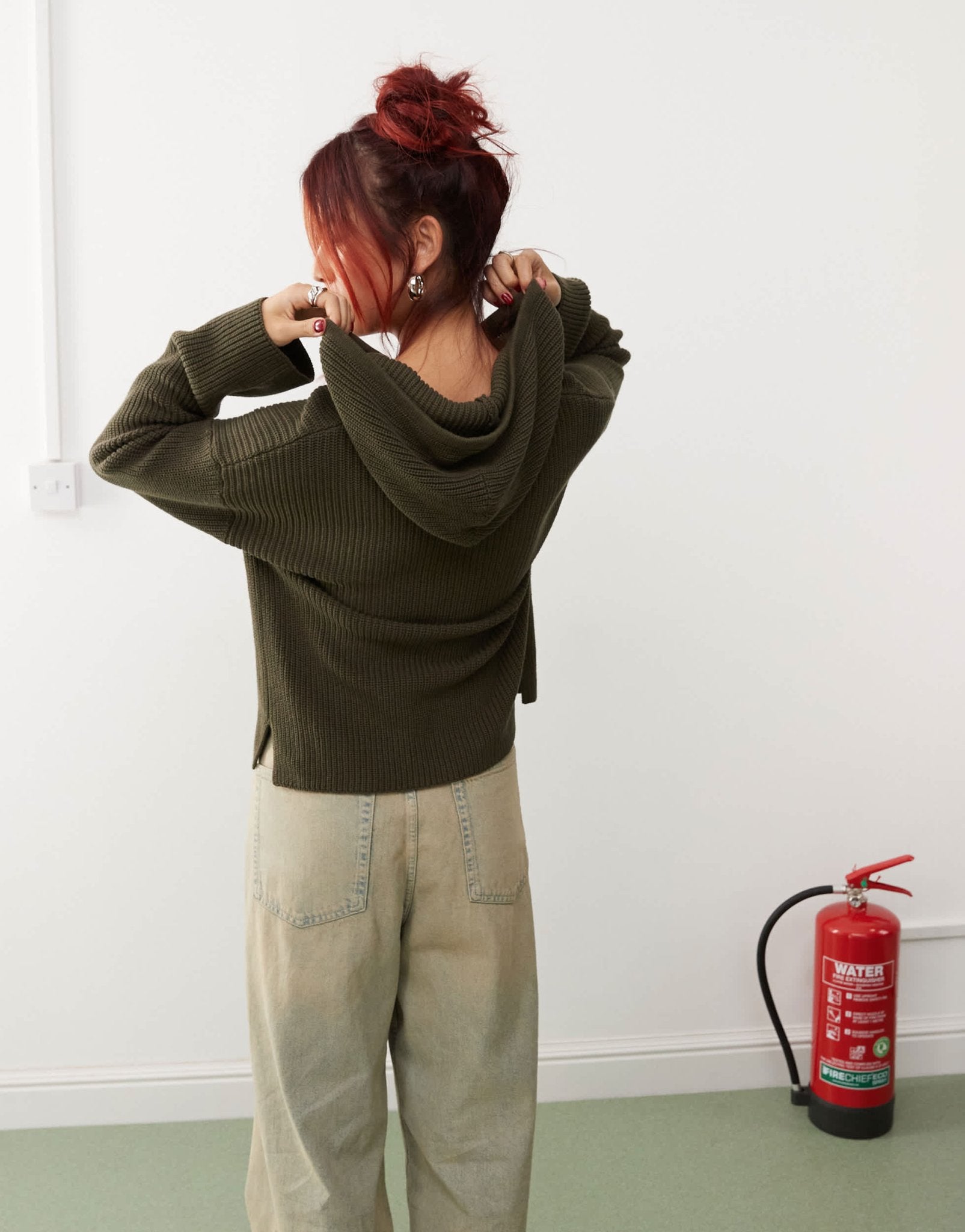 Monki knitted rib hoodie zip up cardigan in green - ASOS Sample Sale