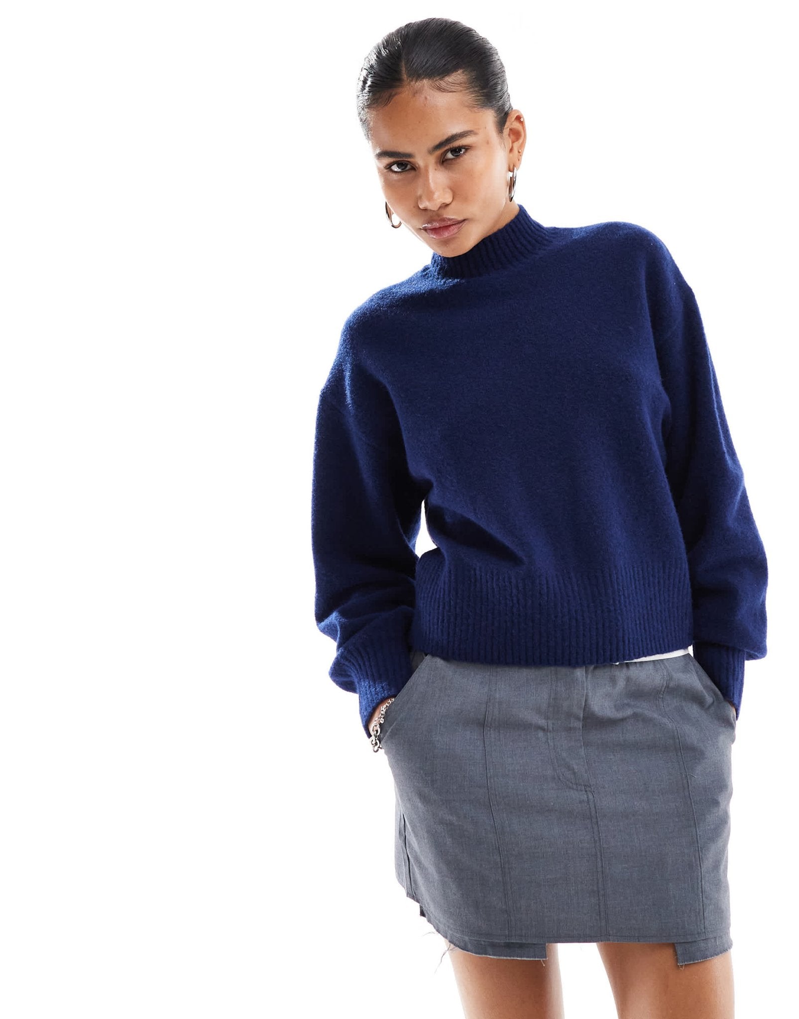 Monki knitted turtleneck jumper in indigo blue - ASOS Sample Sale