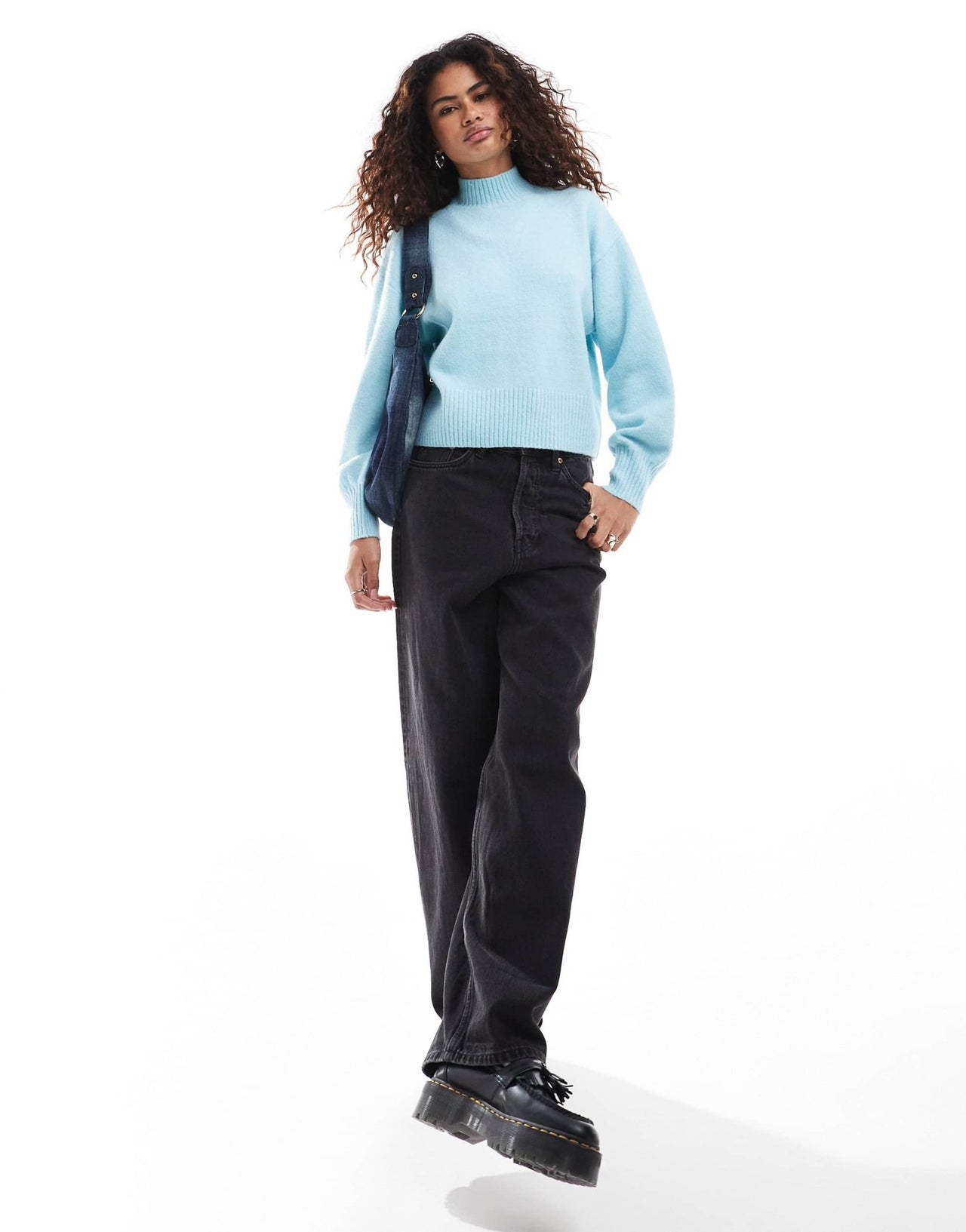 Monki knitted turtleneck sweater in blue - ASOS Sample Sale
