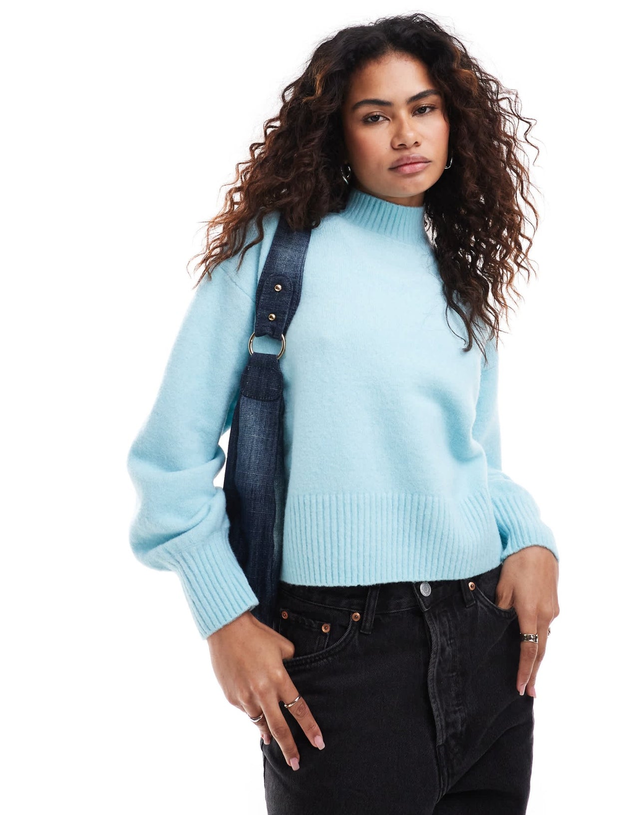 Monki knitted turtleneck sweater in blue - ASOS Sample Sale